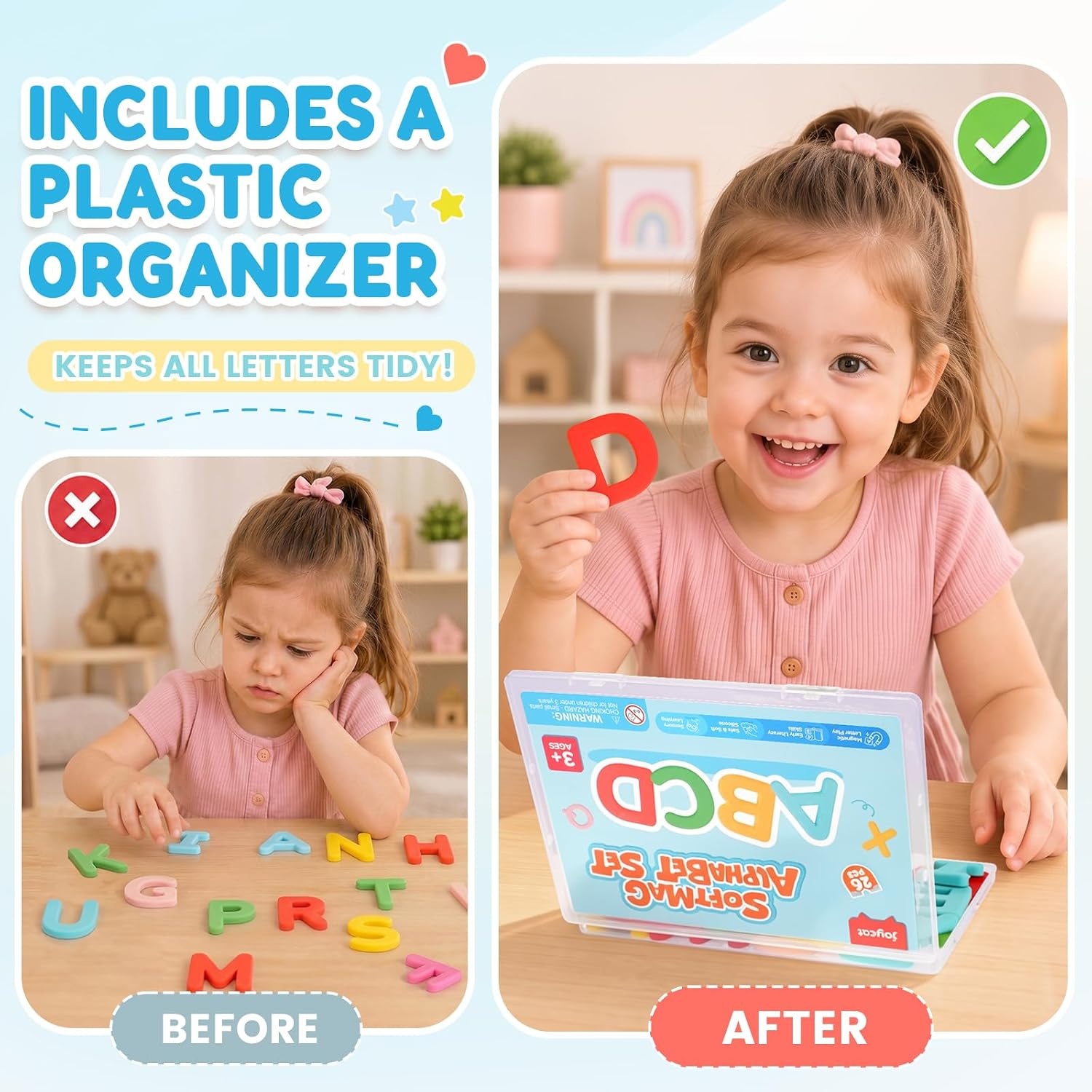 JoyCat Silicone Magnetic Alphabet Letters, 26 Uppercase ABC Fridge Magnets for Toddlers & Kids, Preschool Learning Refrigerator Toy Set, Birthday Gifts for Boys and Girls (Sunny Color)(Joy)