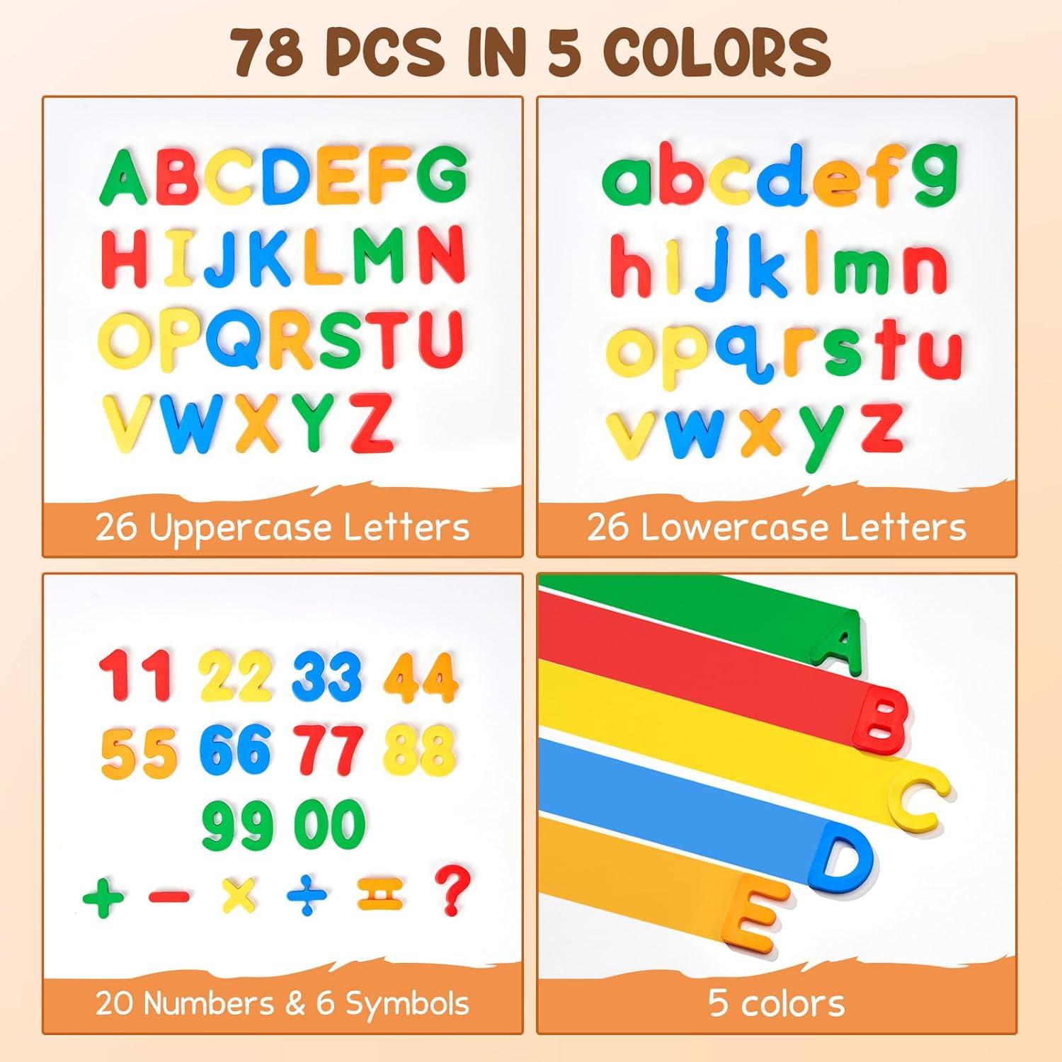 JoyCat 104 Pieces Magnetic Letters Numbers Alphabet Fridge Magnets ABC 123 Preschool Educational Learning Plastic Colorful Toy Set Uppercase Lowercase Math Symbols for Toddlers Kids 3+(78PCS)