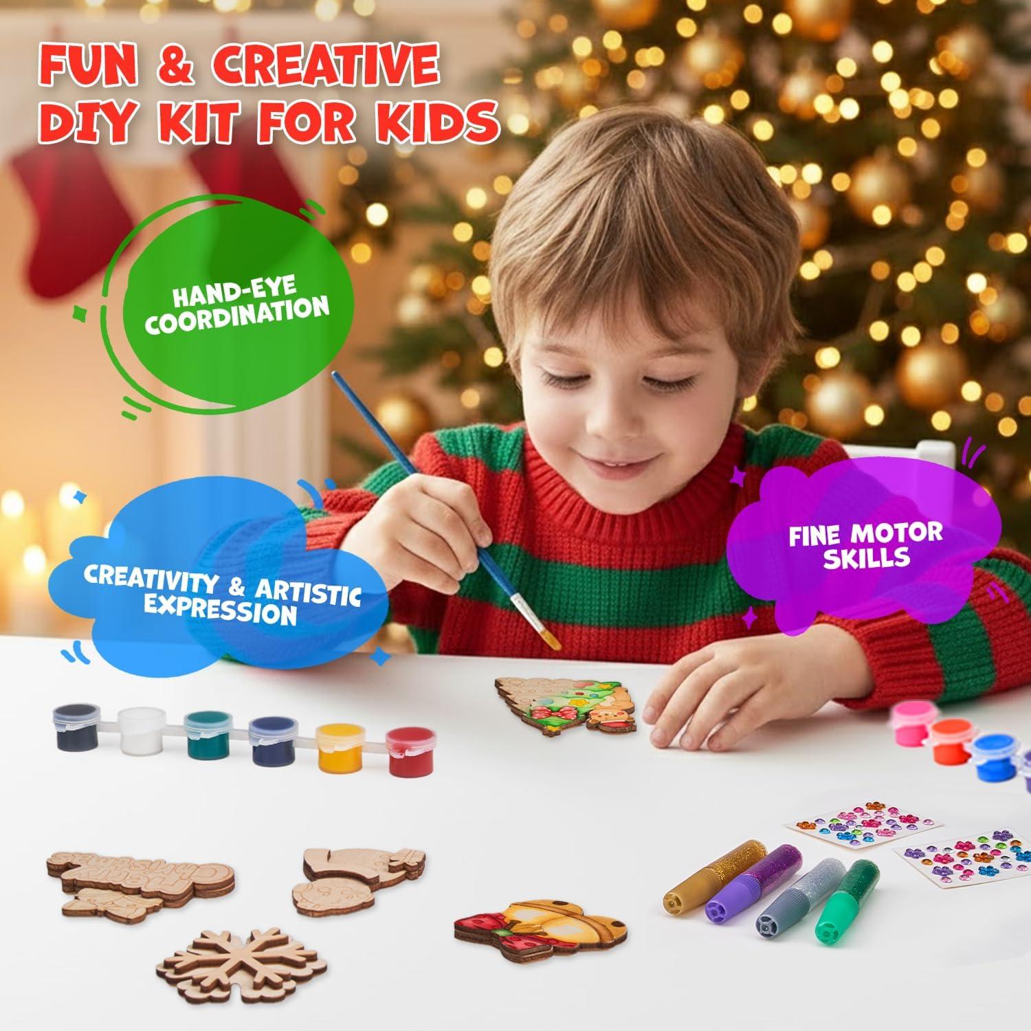 JoyCat DIY Wooden Magnets Kit, 13 Pcs Nature Art Supplies, Painting Kit, Arts and Crafts for Kids Ages 4-8 8-12, Party Favors, Christmas Crafts, Birthday Gifts, Toys for Boys Girls(Christmas)