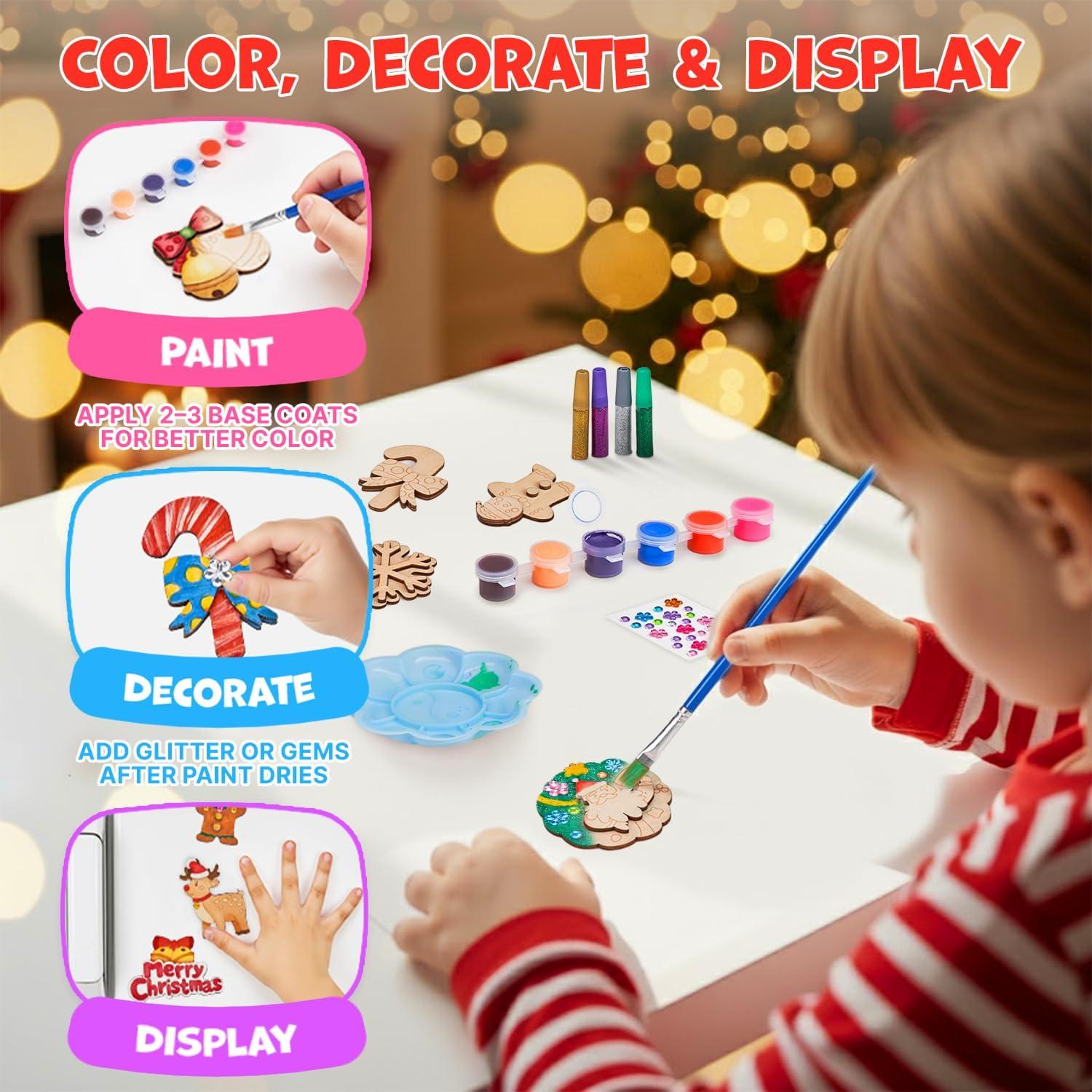 JoyCat DIY Wooden Magnets Kit, 13 Pcs Nature Art Supplies, Painting Kit, Arts and Crafts for Kids Ages 4-8 8-12, Party Favors, Christmas Crafts, Birthday Gifts, Toys for Boys Girls(Christmas)