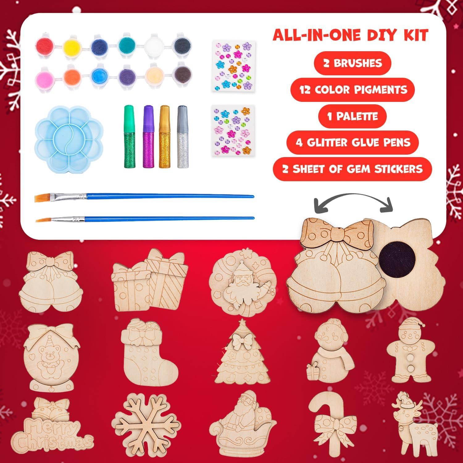 JoyCat DIY Wooden Magnets Kit, 13 Pcs Nature Art Supplies, Painting Kit, Arts and Crafts for Kids Ages 4-8 8-12, Party Favors, Christmas Crafts, Birthday Gifts, Toys for Boys Girls(Christmas)