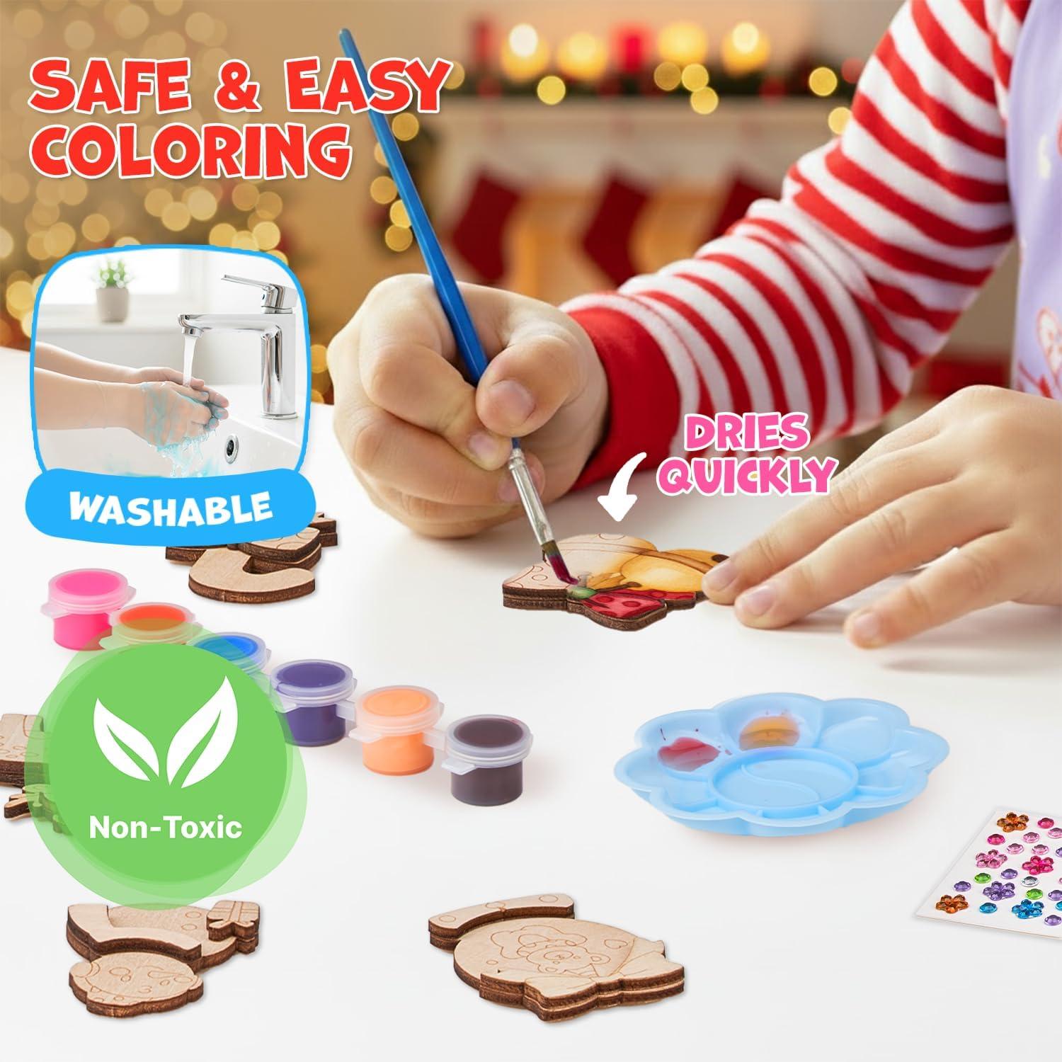 JoyCat DIY Wooden Magnets Kit, 13 Pcs Nature Art Supplies, Painting Kit, Arts and Crafts for Kids Ages 4-8 8-12, Party Favors, Christmas Crafts, Birthday Gifts, Toys for Boys Girls(Christmas)