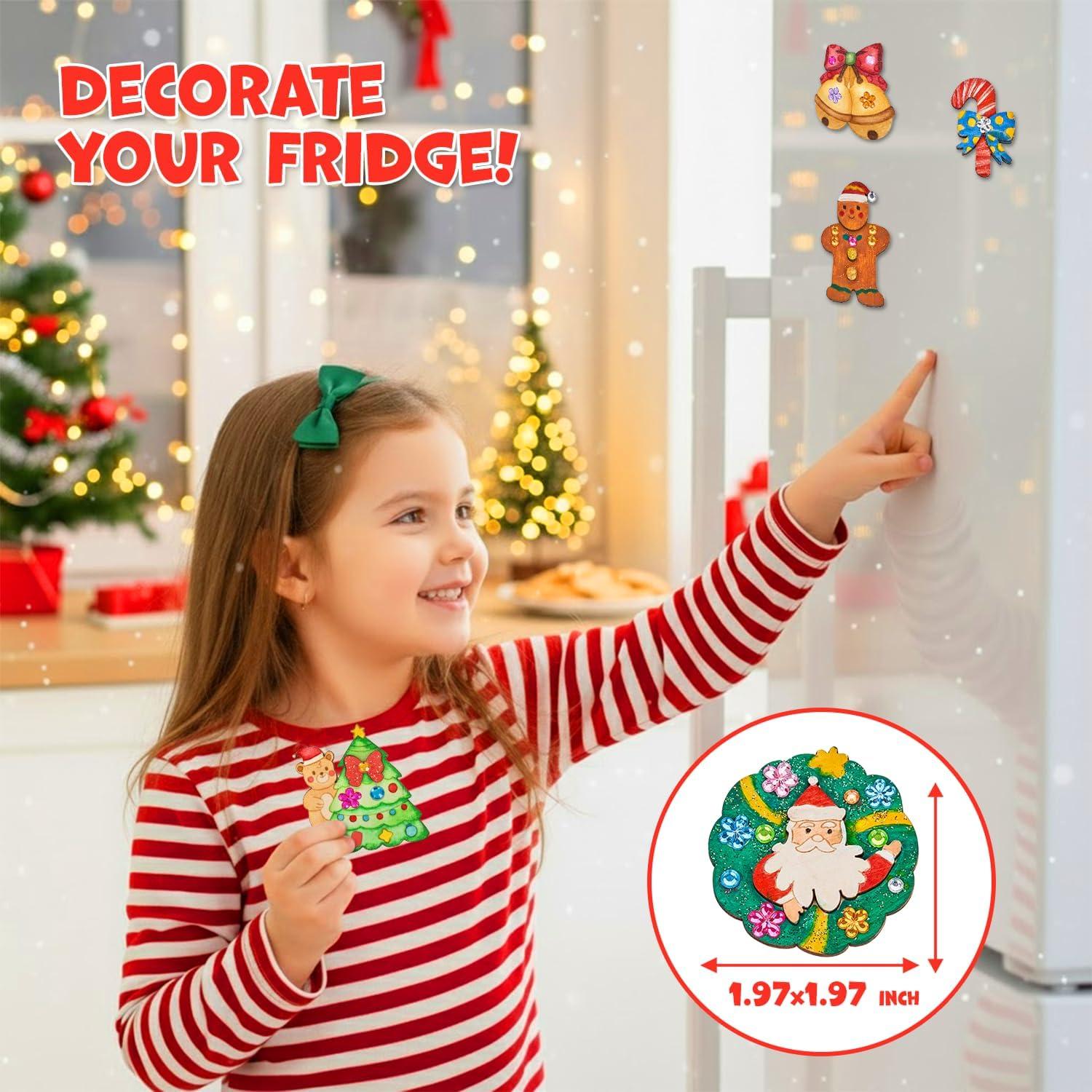 JoyCat DIY Wooden Magnets Kit, 13 Pcs Nature Art Supplies, Painting Kit, Arts and Crafts for Kids Ages 4-8 8-12, Party Favors, Christmas Crafts, Birthday Gifts, Toys for Boys Girls(Christmas)