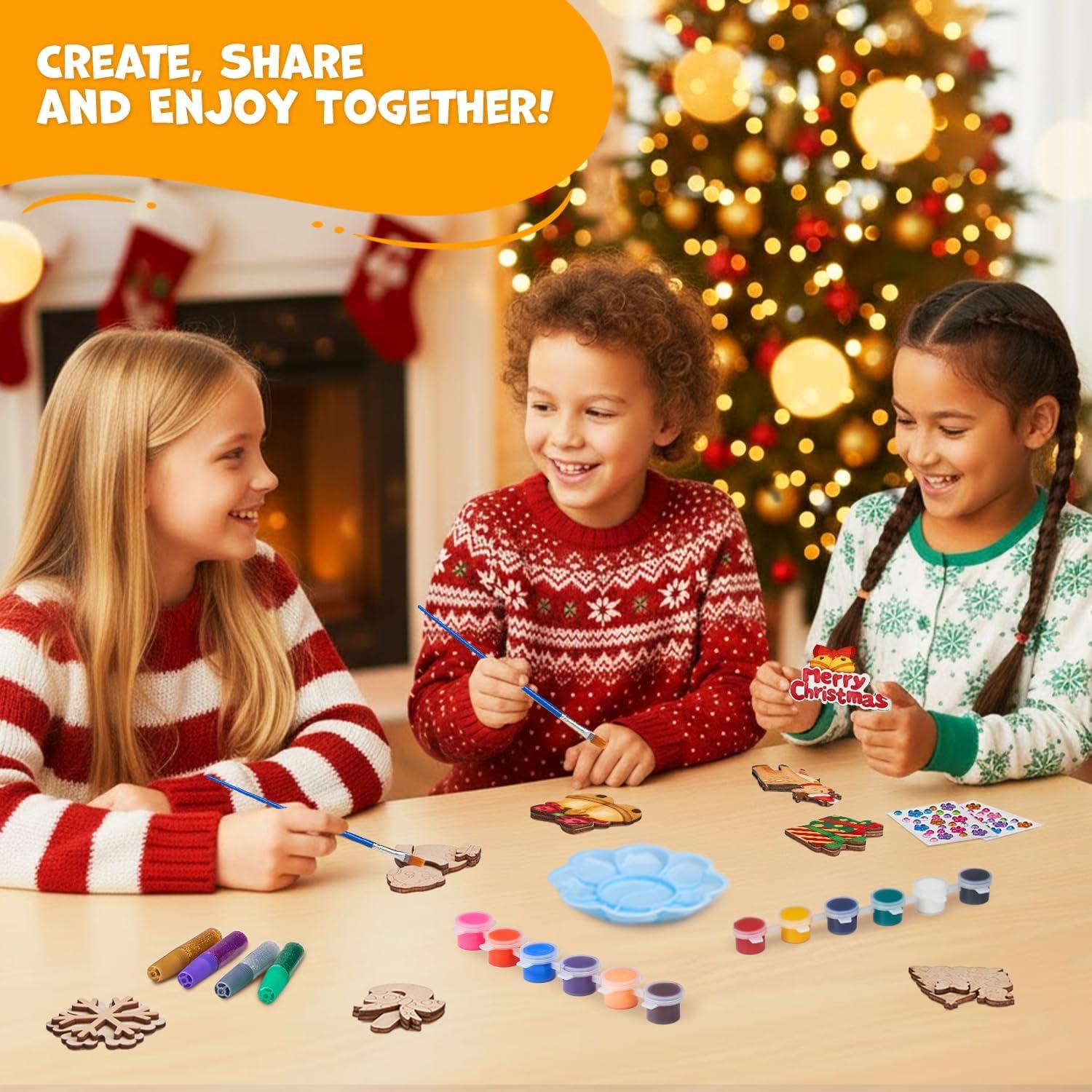 JoyCat DIY Wooden Magnets Kit, 13 Pcs Nature Art Supplies, Painting Kit, Arts and Crafts for Kids Ages 4-8 8-12, Party Favors, Christmas Crafts, Birthday Gifts, Toys for Boys Girls(Christmas)