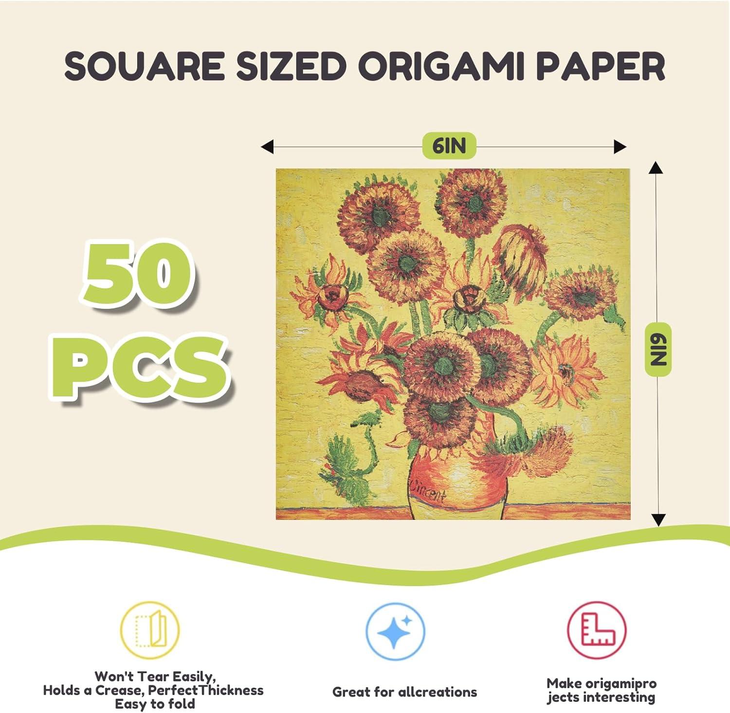 JoyCat Origami Papers, 6×6 Inches – Floral & Botanical Origami Paper – 50 Sheets Double-Sided Vintage Flower Patterns, Retro Nature Folding Paper for Scrapbooking(Van Gogh’s Art)