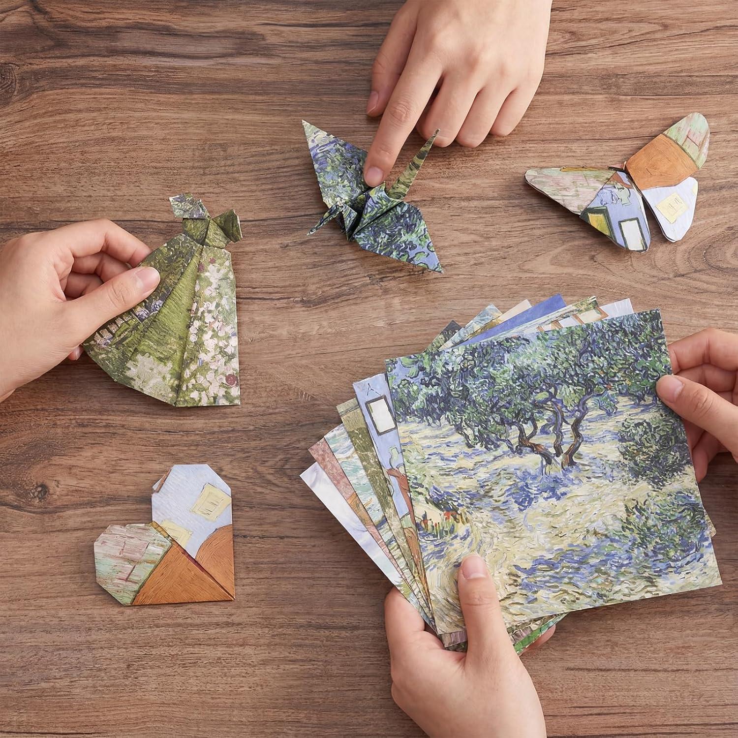 JoyCat Origami Papers, 6×6 Inches – Floral & Botanical Origami Paper – 50 Sheets Double-Sided Vintage Flower Patterns, Retro Nature Folding Paper for Scrapbooking(Van Gogh’s Art)