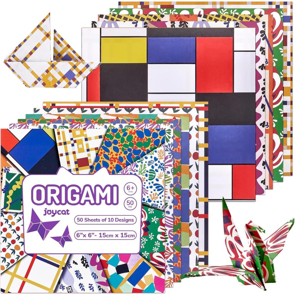 JoyCat Origami Papers, 6×6 Inches – Floral & Botanical Origami Paper – 50 Sheets Double-Sided Vintage Flower Patterns, Retro Nature Folding Paper for Scrapbooking(Modern Art)
