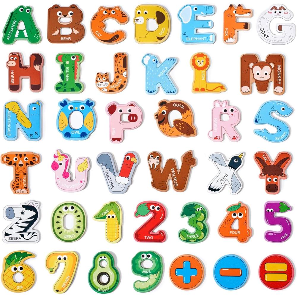 JoyCat Fridge Magnets for Toddlers – 26 Cute Animals & Uppercase Letters for Kids, Magnetic Alphabet Refrigerator Toys, Fun Educational Learning Gifts for Preschool 2 3 4 5 Years Old(Letters+Numbers)