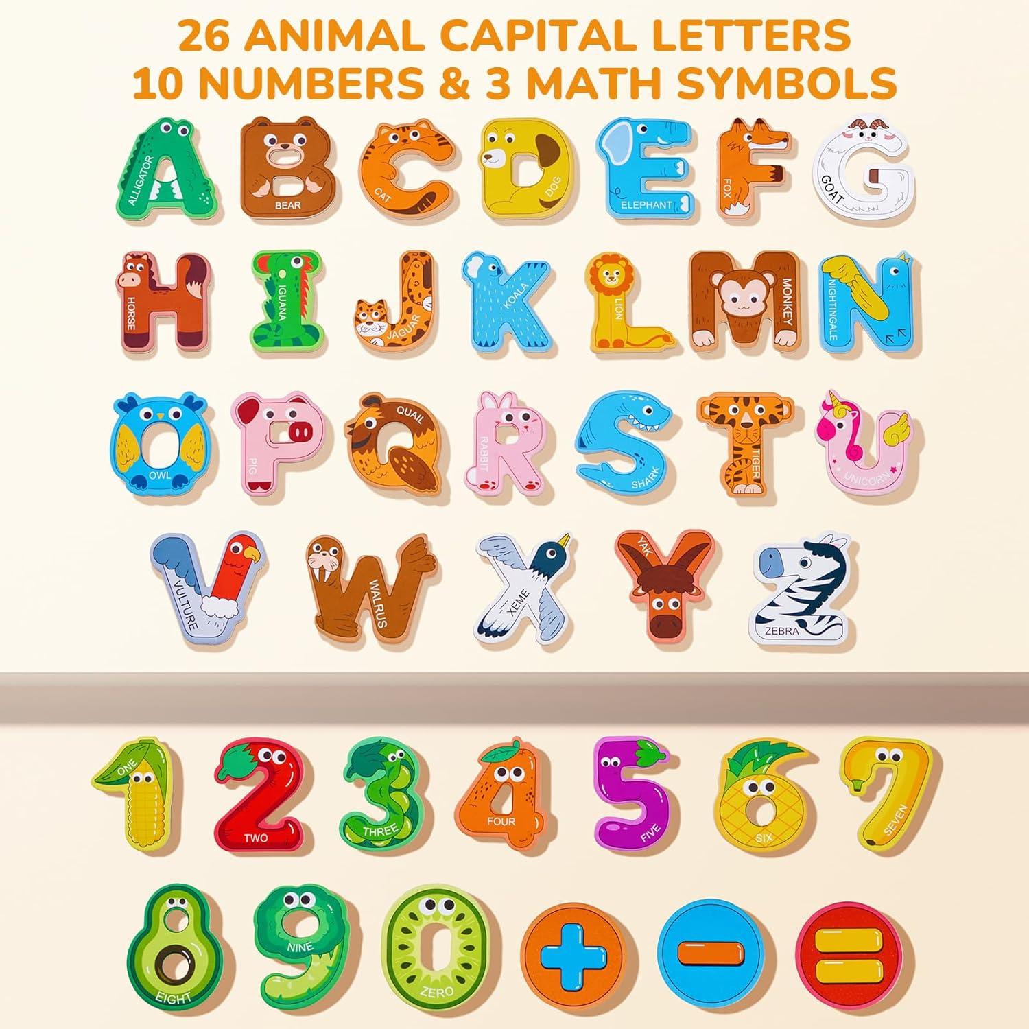JoyCat Fridge Magnets for Toddlers – 26 Cute Animals & Uppercase Letters for Kids, Magnetic Alphabet Refrigerator Toys, Fun Educational Learning Gifts for Preschool 2 3 4 5 Years Old(Letters+Numbers)