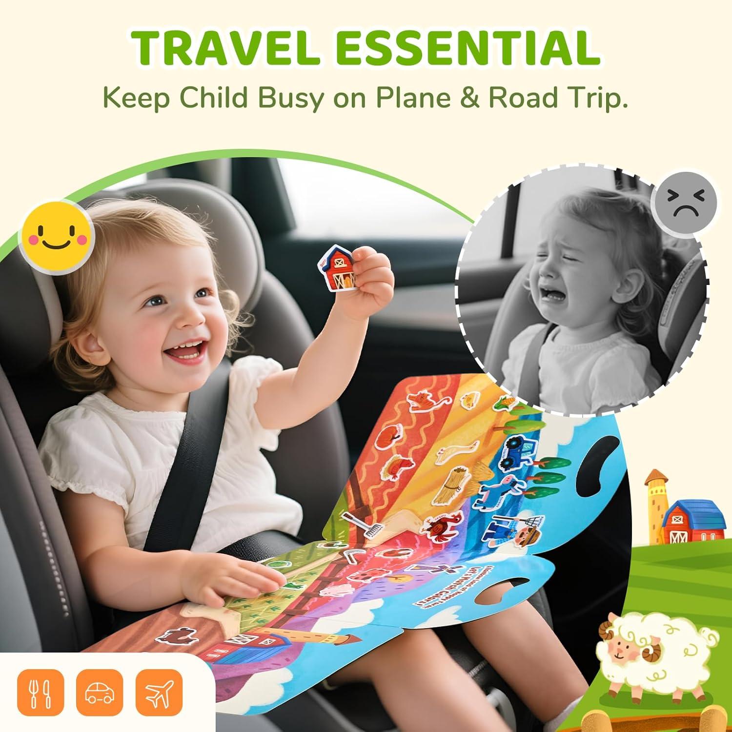 JoyCat Reusable Sticker Book Set (3-Pack): Farm, Pizza-Making, Weather – 90 Pcs Stickers for Toddlers, Kids Sticker Activity Book, Road Trip Travel Toys, Birthday Gifts for Boys and Girls(Farm)