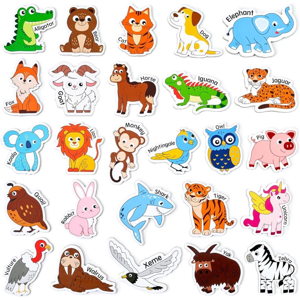 JoyCat Wooden Kids Magnets – 26 Cute Animals, Alphabet Uppercase Letters, and 0-9 Numbers, Fridge Magnets for Toddlers, Fun Educational Spelling Learning Gift for Toddlers & Kids(Animals)