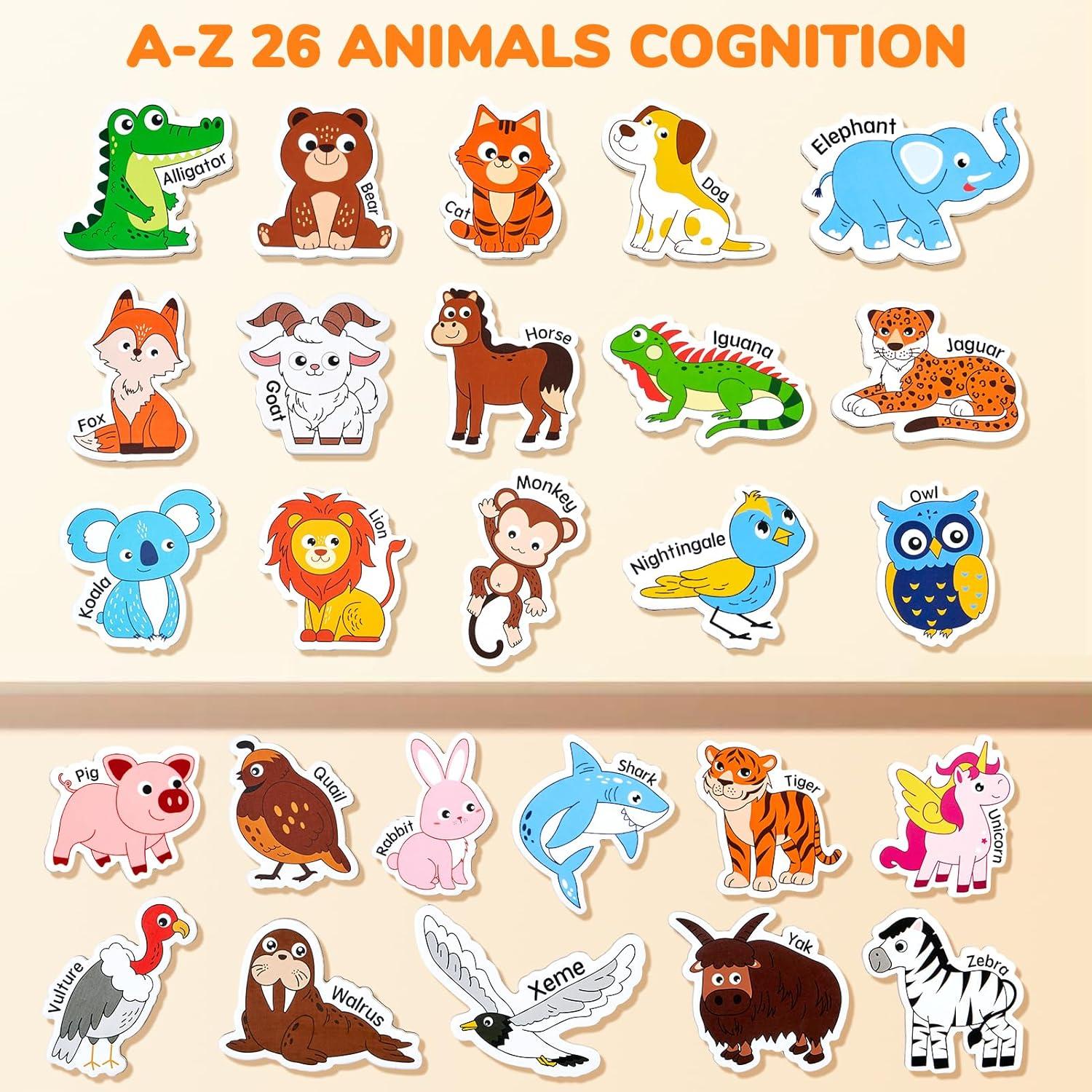 JoyCat Wooden Kids Magnets – 26 Cute Animals, Alphabet Uppercase Letters, and 0-9 Numbers, Fridge Magnets for Toddlers, Fun Educational Spelling Learning Gift for Toddlers & Kids(Animals)