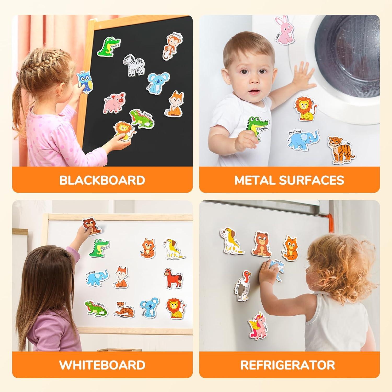 JoyCat Wooden Kids Magnets – 26 Cute Animals, Alphabet Uppercase Letters, and 0-9 Numbers, Fridge Magnets for Toddlers, Fun Educational Spelling Learning Gift for Toddlers & Kids(Animals)