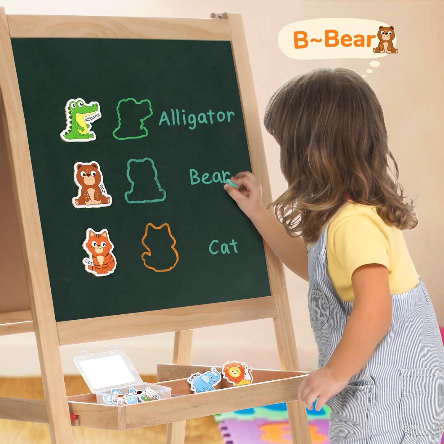 JoyCat Wooden Kids Magnets – 26 Cute Animals, Alphabet Uppercase Letters, and 0-9 Numbers, Fridge Magnets for Toddlers, Fun Educational Spelling Learning Gift for Toddlers & Kids(Animals)