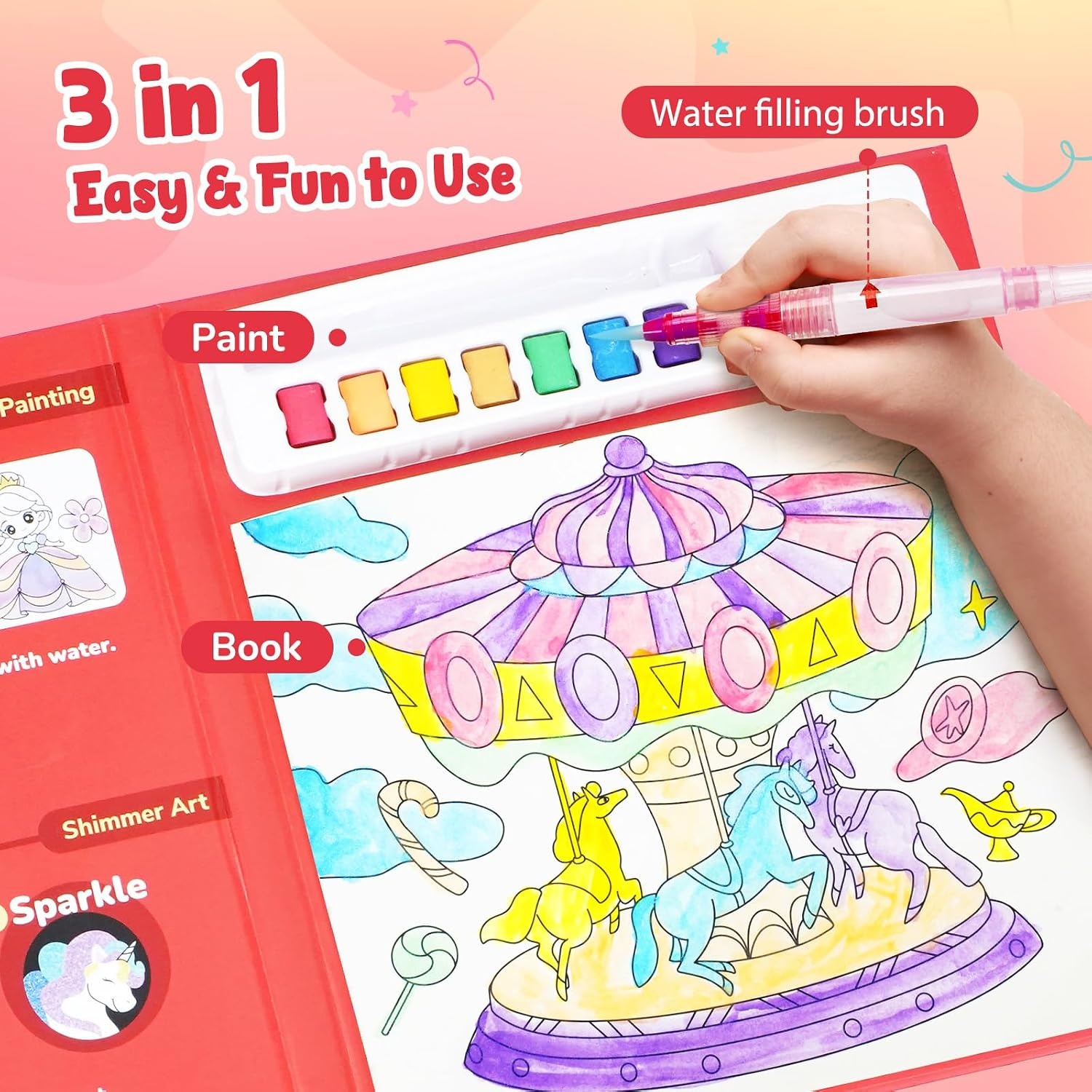 JoyCat Paint with Water Coloring Books & Shimmer Art (Fairy)(Dark Red)