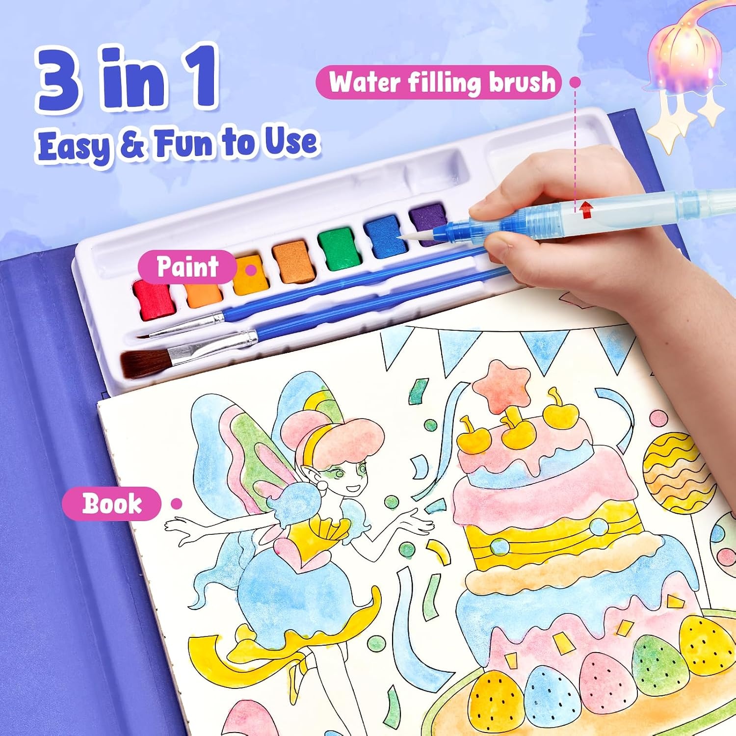 JoyCat Paint with Water Coloring Books for Toddlers (Bugs & Blossoms)(Elf Friends)