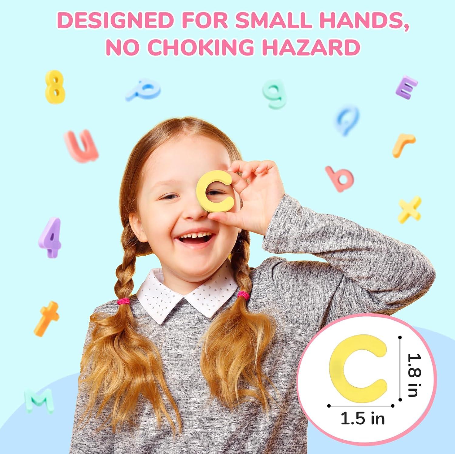 JoyCat Magnetic Letters and Numbers, Uppercase and Lowercase Alphabet Fridge Magnets, Preschool Educational Learning Plastic ABC 123 Colorful Toy Set, Math Symbols for Toddlers, Kids (104 PCS)(104PCS)