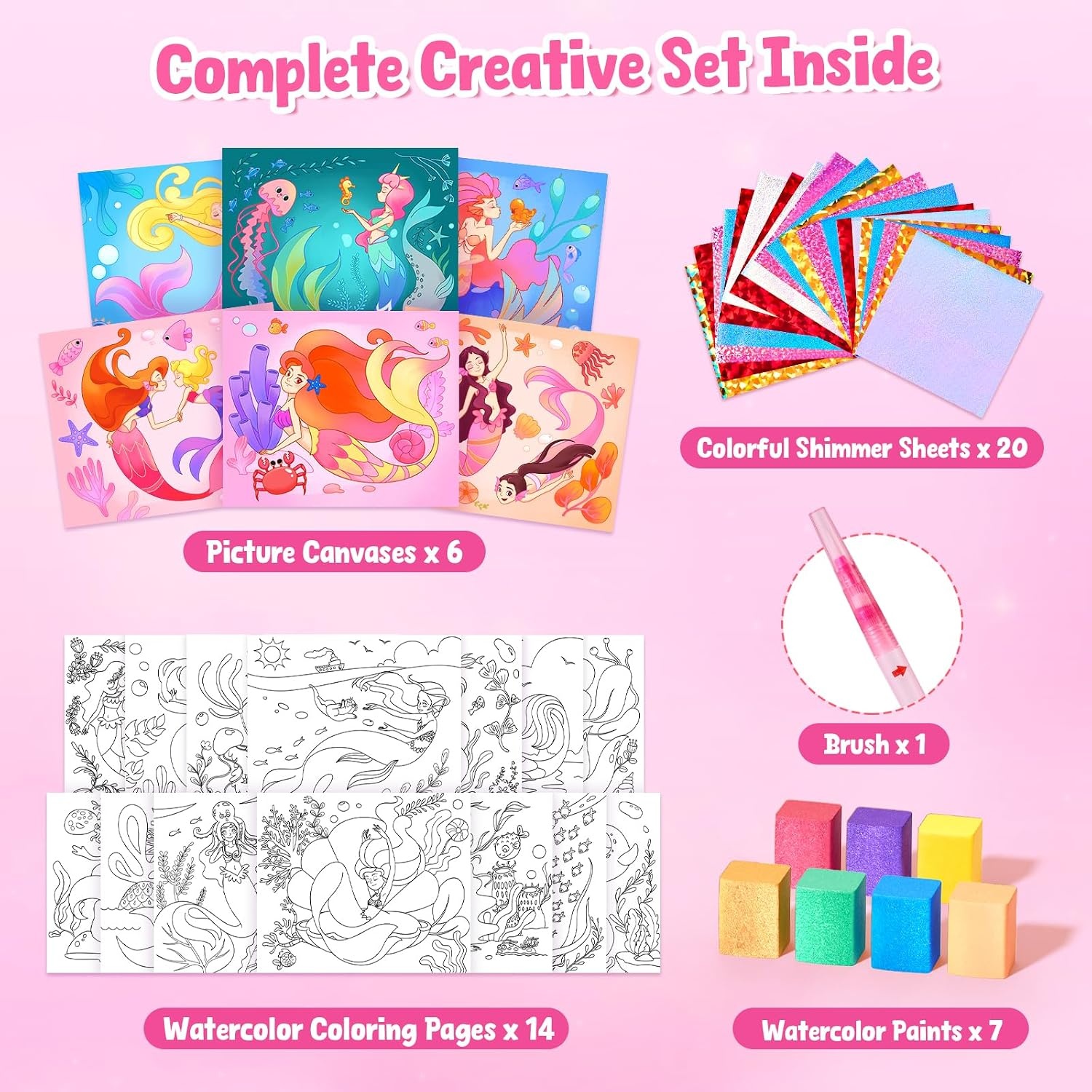 JoyCat Paint with Water Coloring Books & Shimmer Art (Bugs & Blossoms)(Ocean Princess)