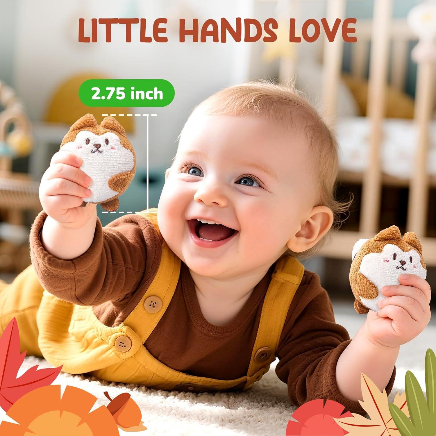 JoyCat Baby Toys 6-12 Months – Soft Baby Beehive with 5 Sensory Bees – Rattle, Crinkle Paper, Squeaker, Mirror, Busy Montessori Soft Toys for Toddlers 0-3 Years Old – Baby Easter Basket Stuffers Gift(Brown Squirrels)