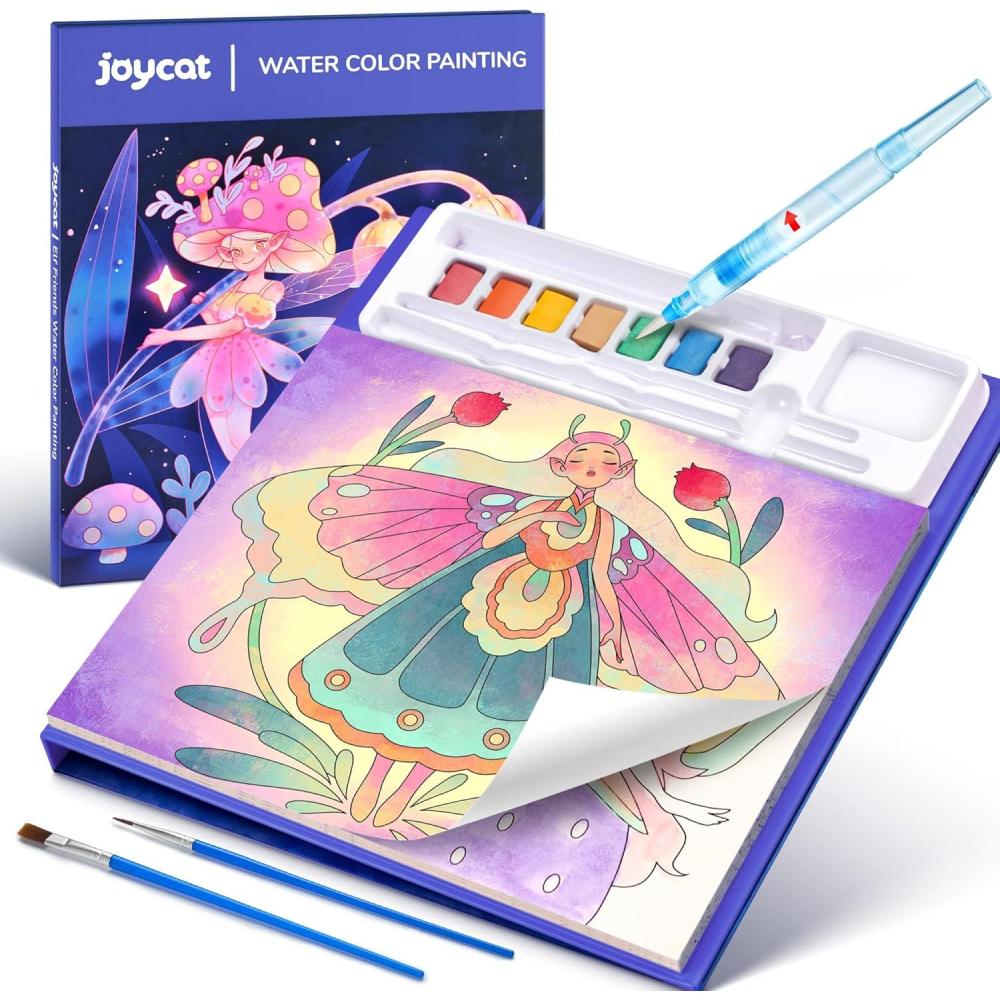 JoyCat Paint with Water Coloring Books for Toddlers, Watercolor Painting Sets for Kids Ages 3-5 4-8, Arts and Crafts Drawing Activities Toy Birthday Gift for Boys Girls (Comics)(Elf Friends)