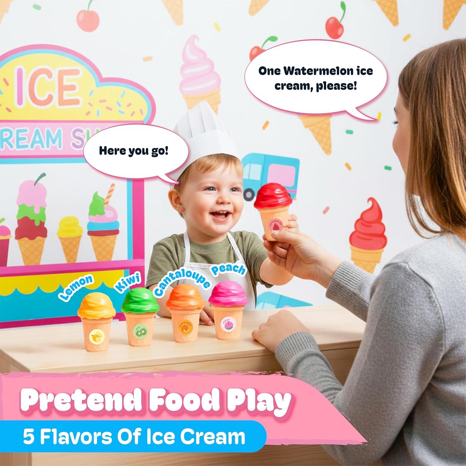 JoyCat Ice Cream Toy Set for Toddlers 1-5, Color Sorting & Stacking Toys, Pretend Play Food for Boy Girls Kids, Educational Fine Motor Skills Gift, Easter Basket Stuffers (7 Cones 7 Scoops 1 Bucket)(5 Cones 5 Scoops)