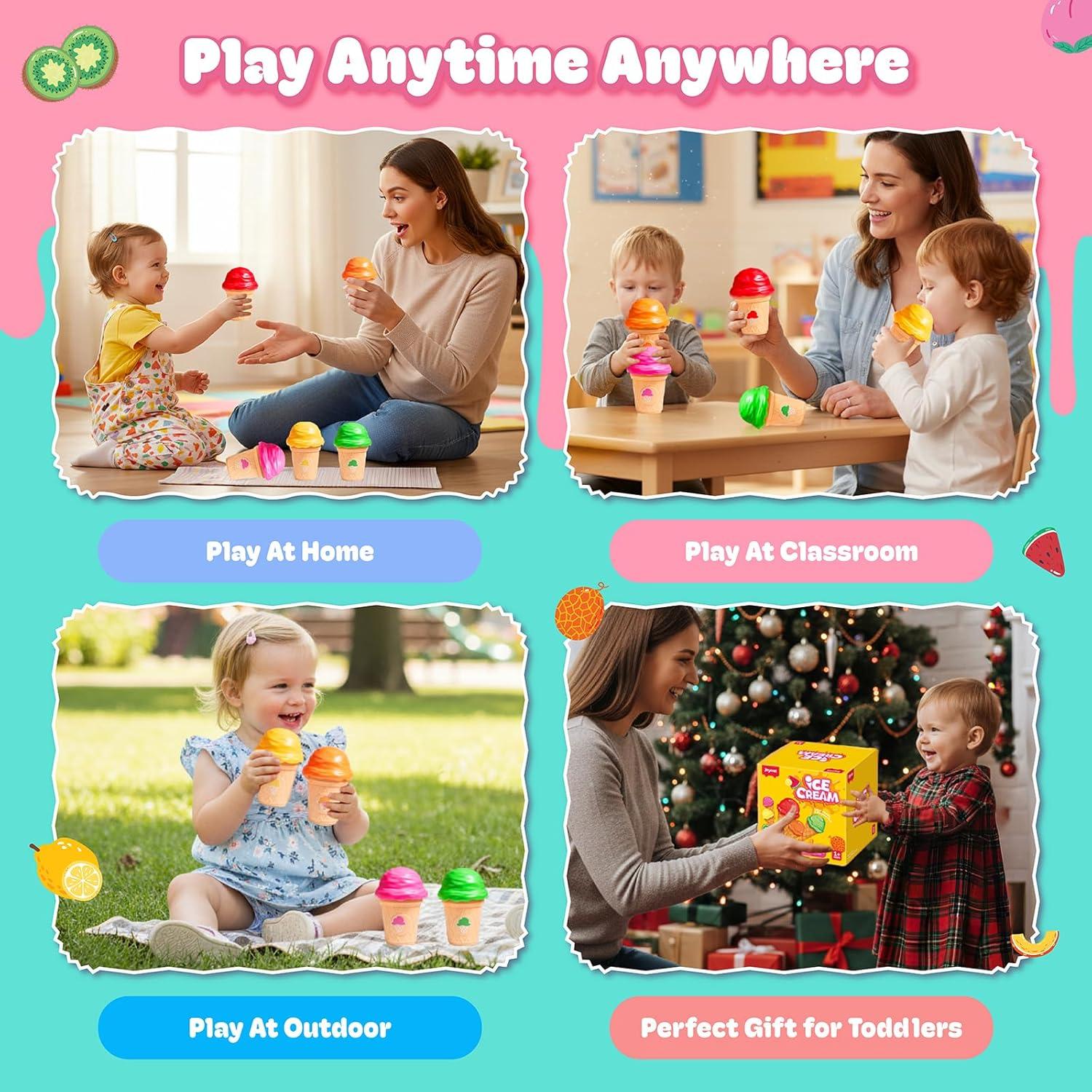 JoyCat Ice Cream Toy Set for Toddlers 1-5, Color Sorting & Stacking Toys, Pretend Play Food for Boy Girls Kids, Educational Fine Motor Skills Gift, Easter Basket Stuffers (7 Cones 7 Scoops 1 Bucket)(5 Cones 5 Scoops)