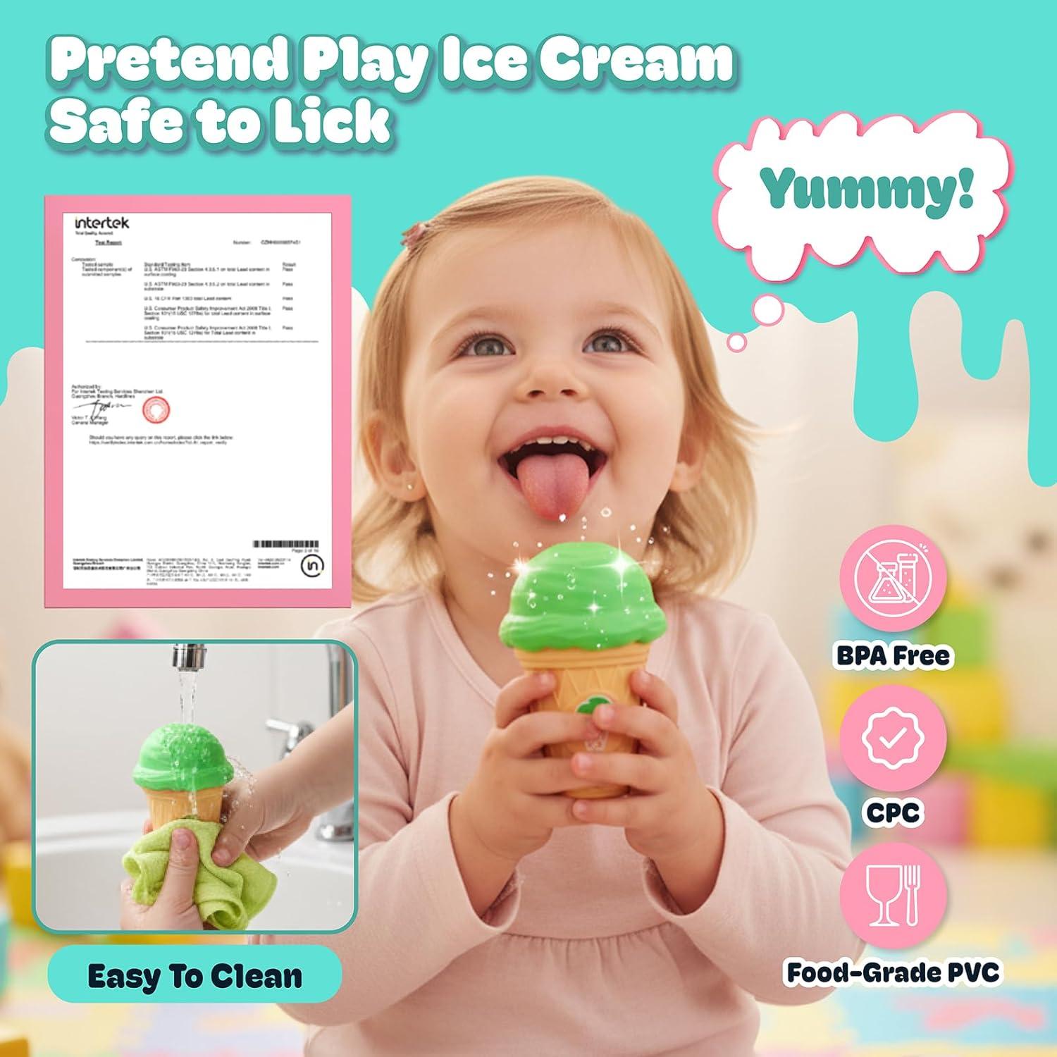 JoyCat Ice Cream Toy Set for Toddlers 1-5, Color Sorting & Stacking Toys, Pretend Play Food for Boy Girls Kids, Educational Fine Motor Skills Gift, Easter Basket Stuffers (7 Cones 7 Scoops 1 Bucket)(5 Cones 5 Scoops)