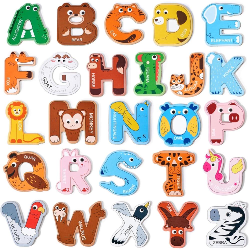 JoyCat Fridge Magnets for Toddlers – 26 Cute Animals & Uppercase Letters for Kids, Magnetic Alphabet Refrigerator Toys, Fun Educational Learning Gifts for Preschool 2 3 4 5 Years Old(Letters)
