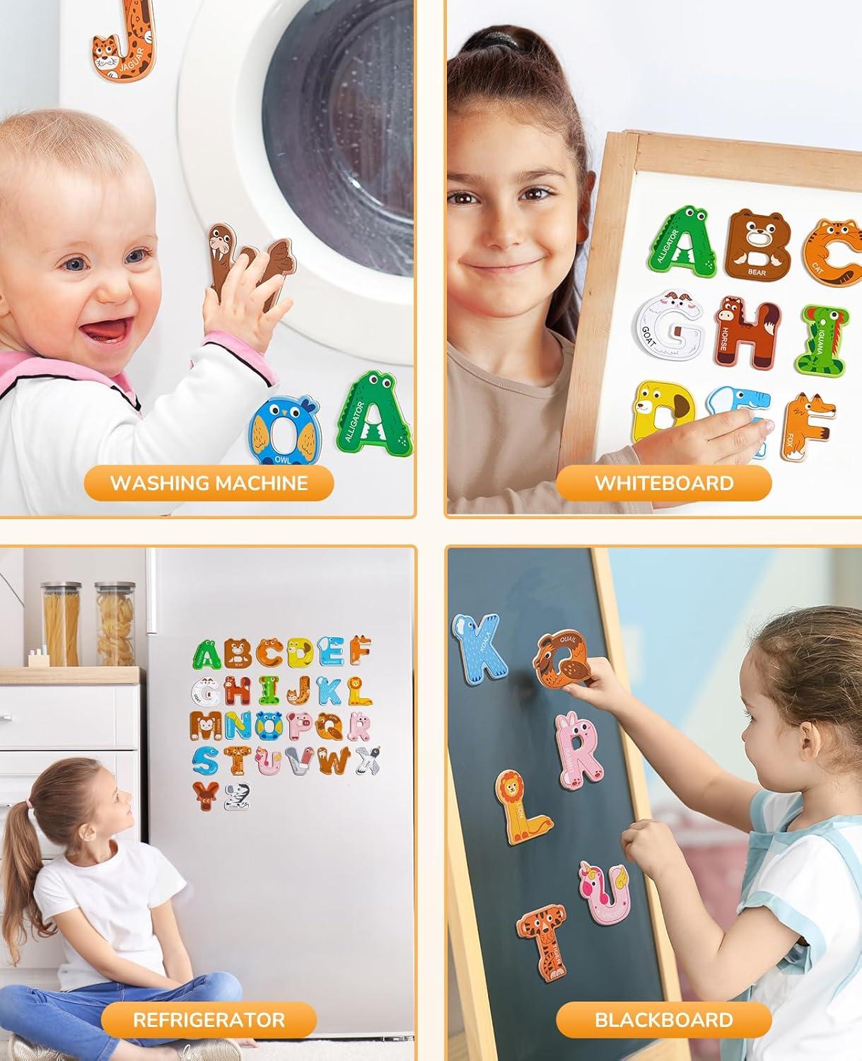 JoyCat Fridge Magnets for Toddlers – 26 Cute Animals & Uppercase Letters for Kids, Magnetic Alphabet Refrigerator Toys, Fun Educational Learning Gifts for Preschool 2 3 4 5 Years Old(Letters)