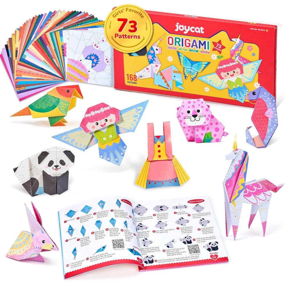 JoyCat Origami Paper Kit for Kids,180 Sheet 5.5×5.5 Colorful Paper,73 Unique & Unicorn Style with Instruction Book,Art&Crafts Supply Set for Ages 5-12 Girl,Ideal DIY & Educational Toy,Gift for Kids(unicorn)