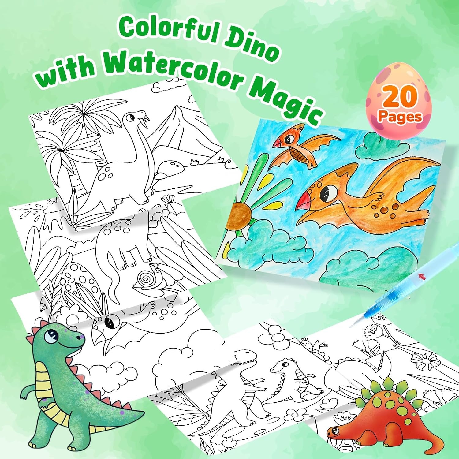 JoyCat Paint with Water Coloring Books for Toddlers (Bugs & Blossoms)(Dinosaurs)