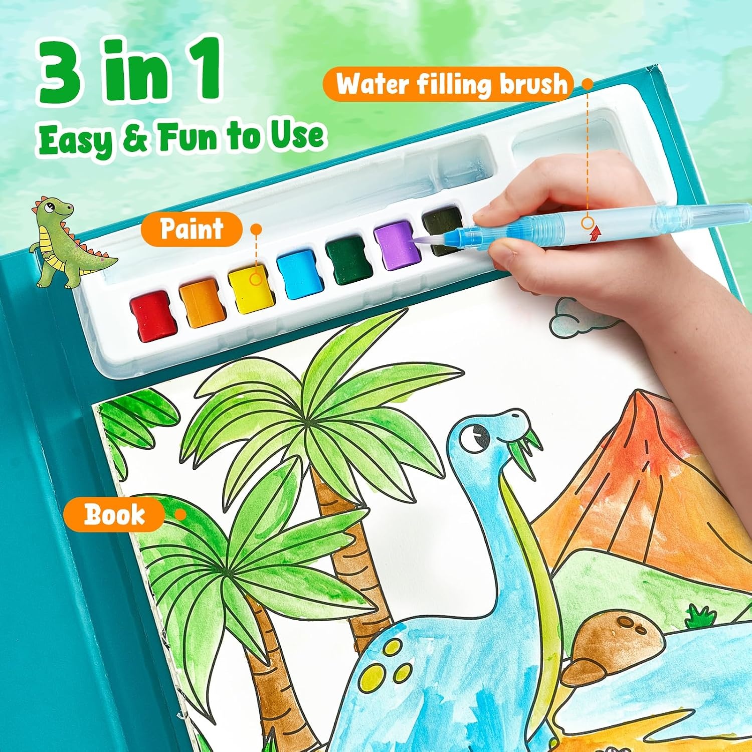 JoyCat Paint with Water Coloring Books for Toddlers (Bugs & Blossoms)(Dinosaurs)
