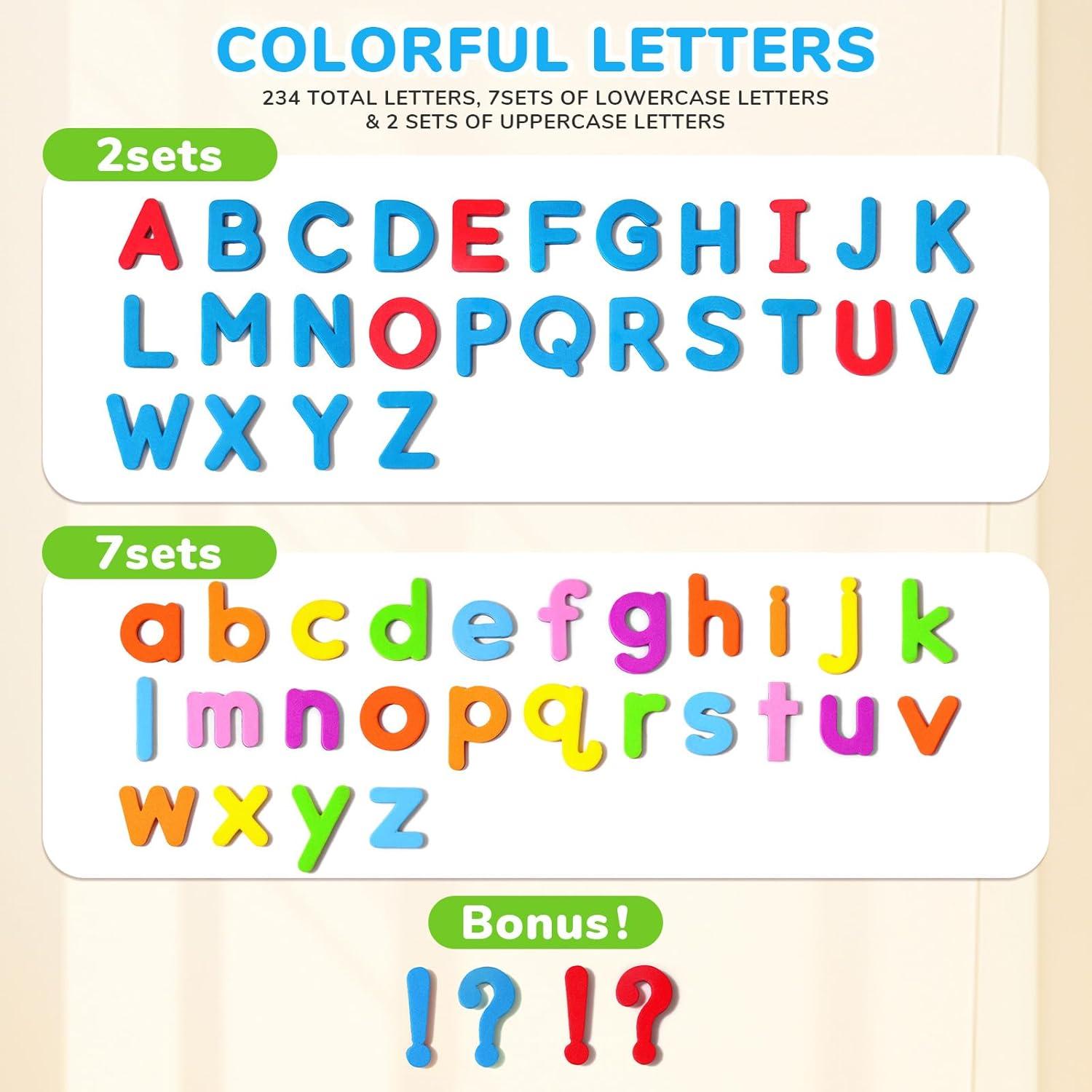 JoyCat Classroom Magnetic Letters Kit Colorful 234 Pcs with Double-Sided Magnet Board – Foam Alphabet Letters for Preschool Kids Toddler Spelling and Learning – Fridge Magnets ABC Education Toys