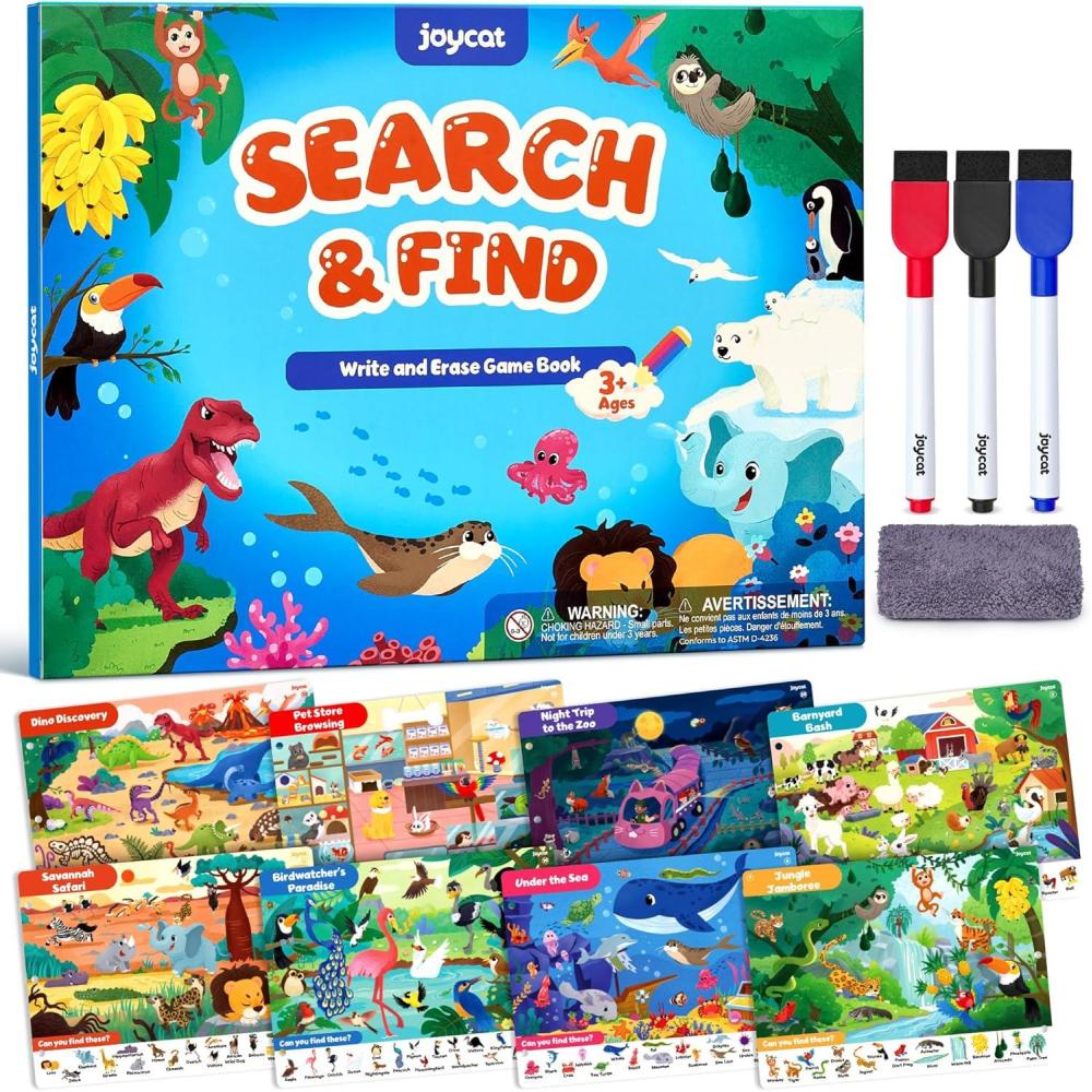 JoyCat Search and Find Activity Books, Preschool Learning Game Activities for Toddlers & Kids Ages 3-5, Travel Toys for Road Trip Car Airplane, Birthday Gifts for Girls and Boys 4-8(Animal)