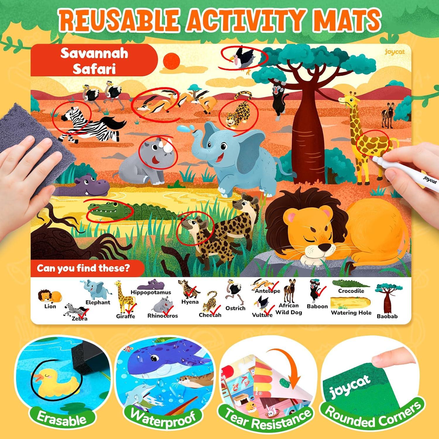JoyCat Search and Find Activity Books, Preschool Learning Game Activities for Toddlers & Kids Ages 3-5, Travel Toys for Road Trip Car Airplane, Birthday Gifts for Girls and Boys 4-8(Animal)
