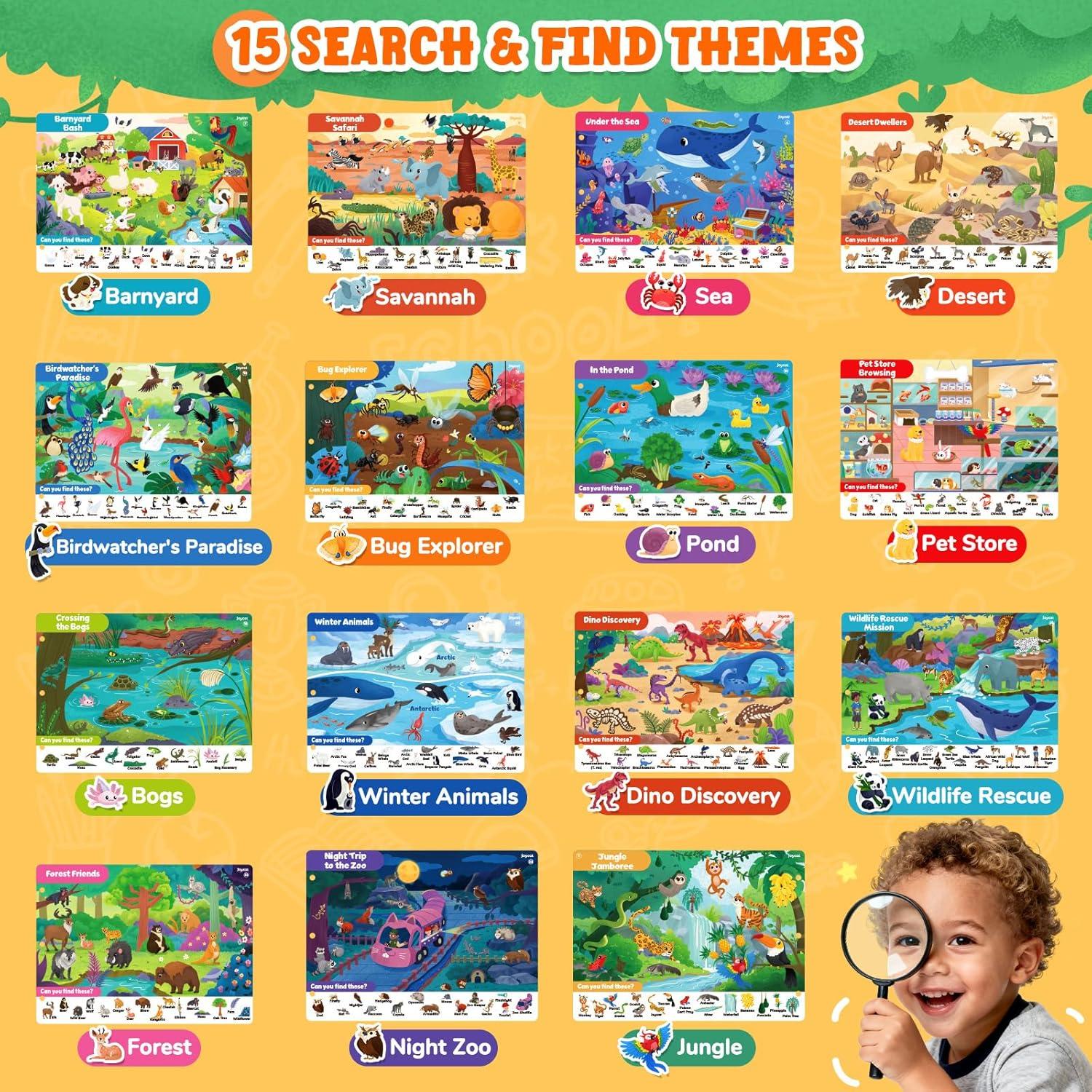 JoyCat Search and Find Activity Books, Preschool Learning Game Activities for Toddlers & Kids Ages 3-5, Travel Toys for Road Trip Car Airplane, Birthday Gifts for Girls and Boys 4-8(Animal)