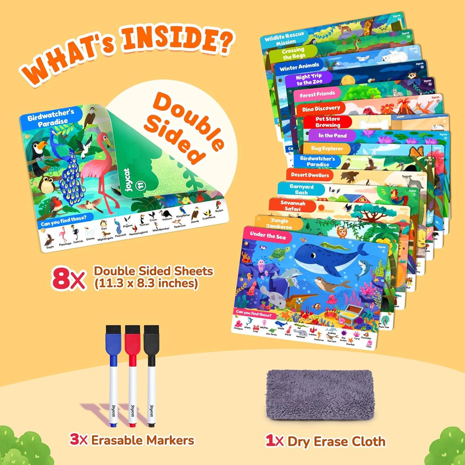 JoyCat Search and Find Activity Books, Preschool Learning Game Activities for Toddlers & Kids Ages 3-5, Travel Toys for Road Trip Car Airplane, Birthday Gifts for Girls and Boys 4-8(Animal)