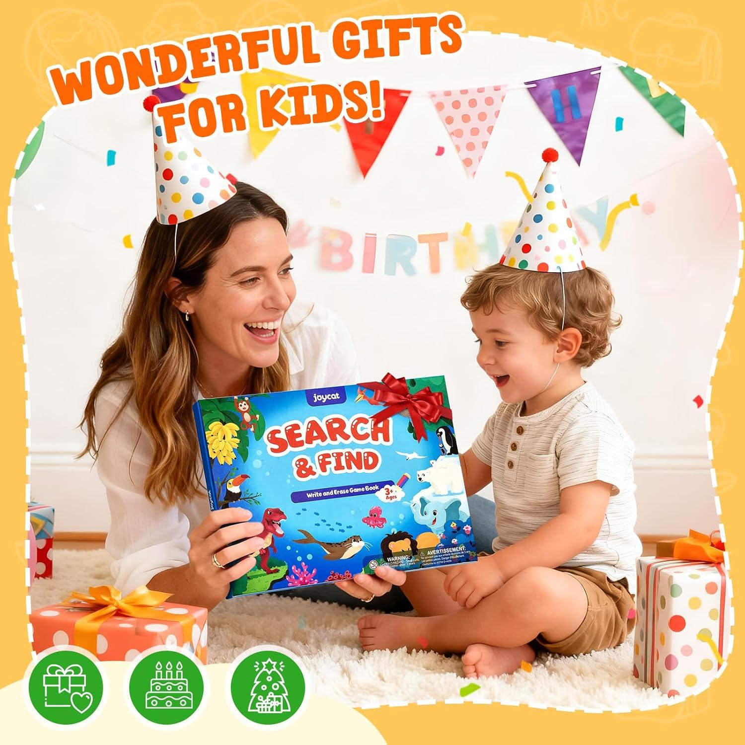 JoyCat Search and Find Activity Books, Preschool Learning Game Activities for Toddlers & Kids Ages 3-5, Travel Toys for Road Trip Car Airplane, Birthday Gifts for Girls and Boys 4-8(Animal)