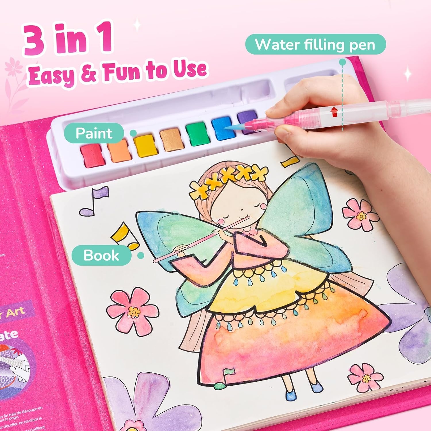 JoyCat Paint with Water Coloring Books & Shimmer Art (Fairy)(Purple)