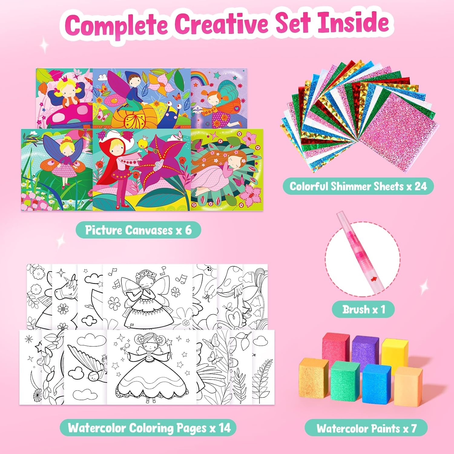 JoyCat Paint with Water Coloring Books & Shimmer Art (Fairy)(Purple)