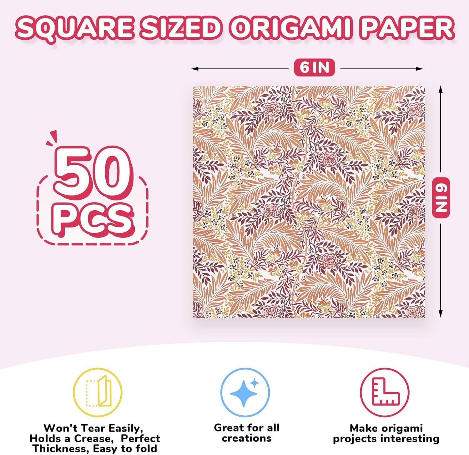 Dreamy Fantasy Origami Paper – 50 Sheets 6×6 Inches – Double-Sided Ethereal Patterns for Magic, Mythical & Celestial Crafts – for Adults, Kids & Artists, Ideal for Scrapbooking.(Botanical Print)