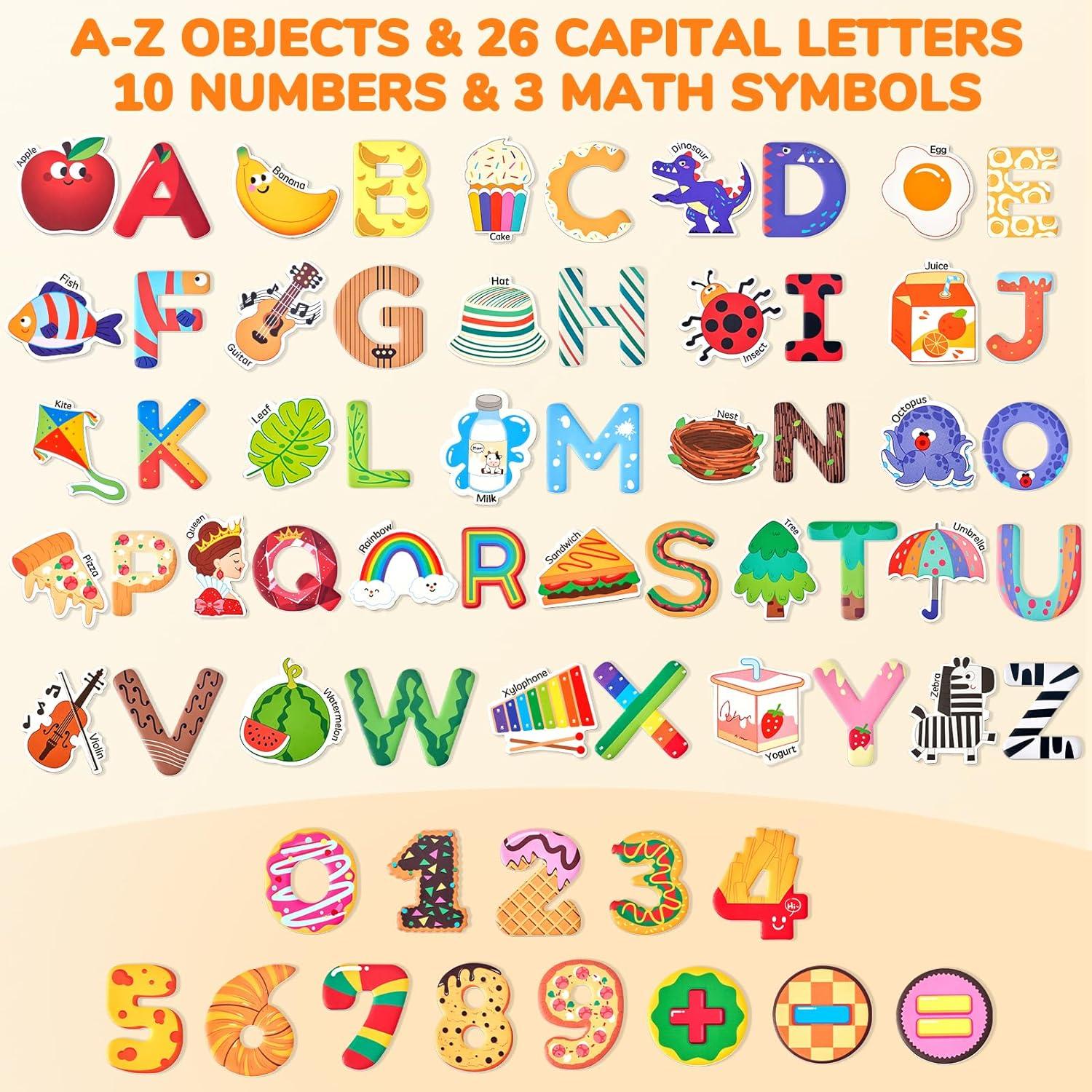JoyCat Fridge Magnets for Toddlers & Kids – 26 Cute A-Z Objects, Large Magnetic Refrigerator Toys, Fun Educational Learning Gifts for Girls and Boys 2 3 4 5 Years Old(Objects+Letters+Numbers)