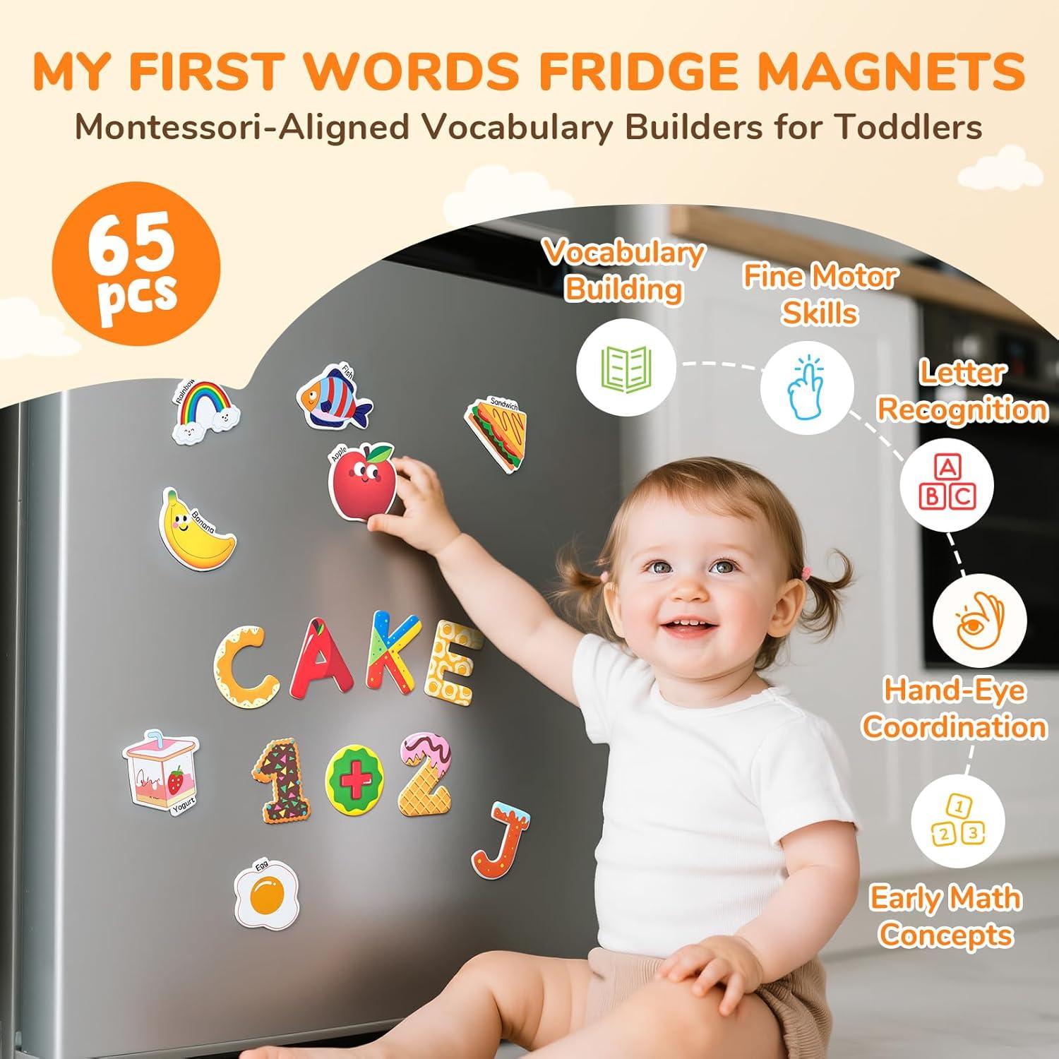JoyCat Fridge Magnets for Toddlers & Kids – 26 Cute A-Z Objects, Large Magnetic Refrigerator Toys, Fun Educational Learning Gifts for Girls and Boys 2 3 4 5 Years Old(Objects+Letters+Numbers)