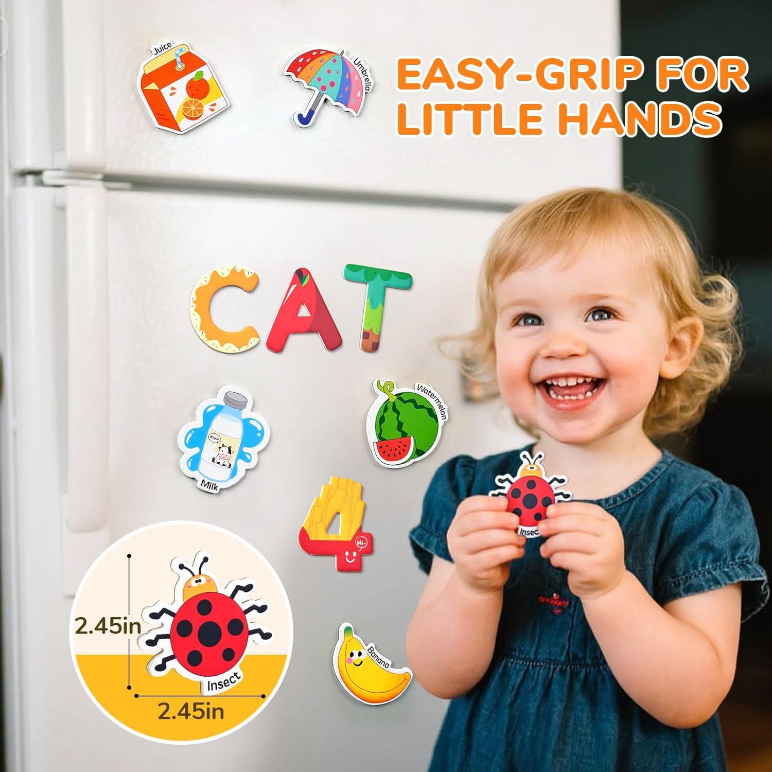 JoyCat Fridge Magnets for Toddlers & Kids – 26 Cute A-Z Objects, Large Magnetic Refrigerator Toys, Fun Educational Learning Gifts for Girls and Boys 2 3 4 5 Years Old(Objects+Letters+Numbers)