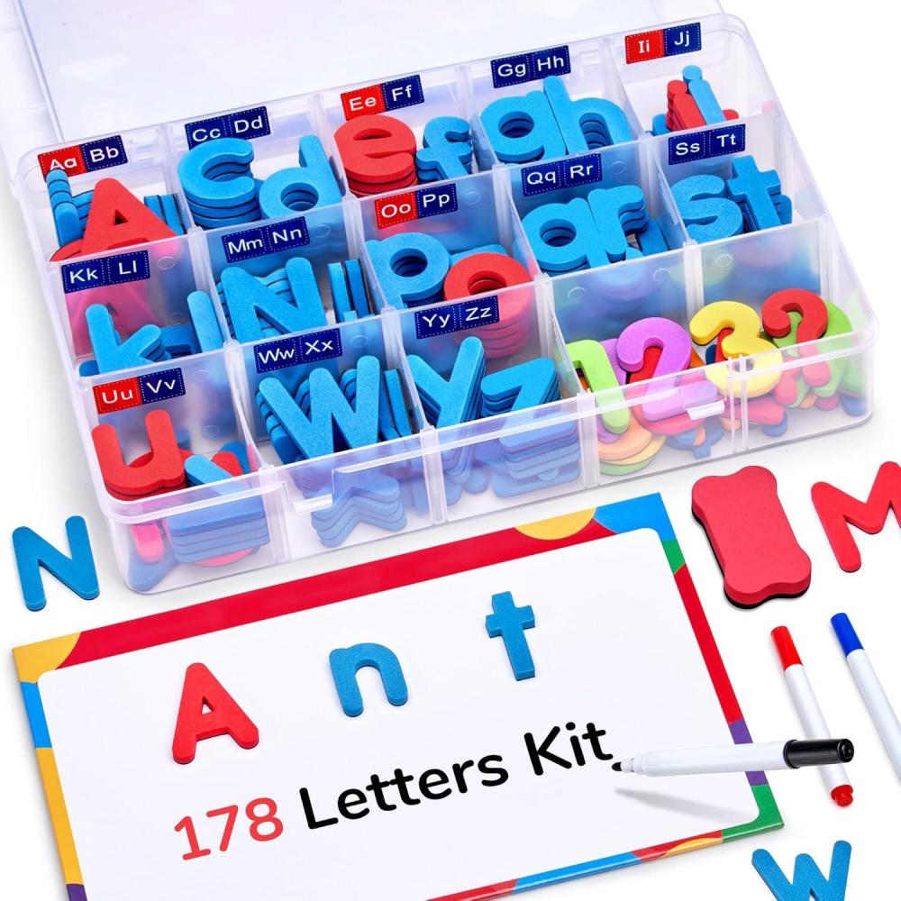 Gamenote Classroom Magnetic Letters Kit 238 Pcs with Double-Side Magnet Board – Foam Alphabet Letters for Kids Spelling and Learning(178PCS)