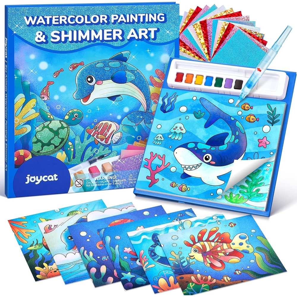 JoyCat Paint with Water Coloring Books & Shimmer Art (Bugs & Blossoms)(Sea Animals)
