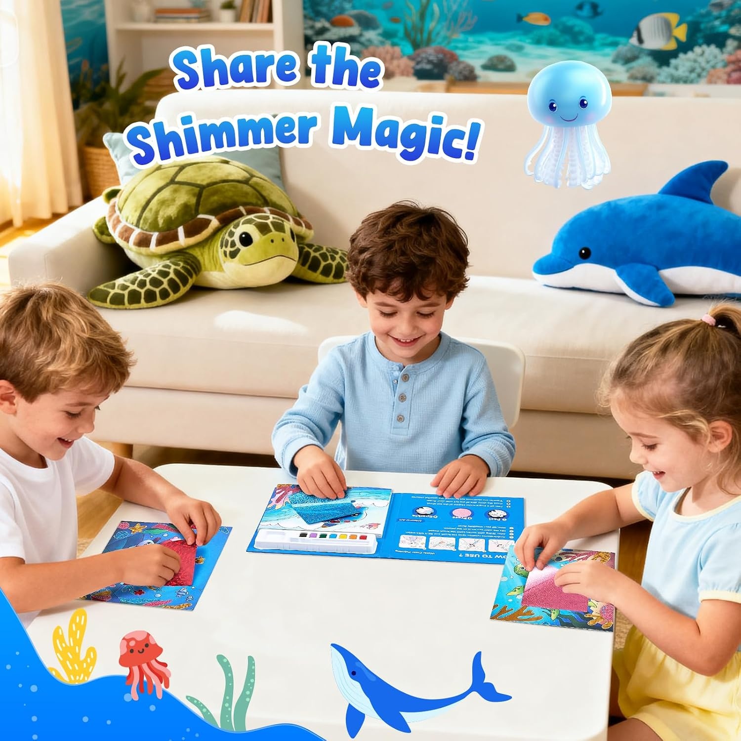JoyCat Paint with Water Coloring Books & Shimmer Art (Bugs & Blossoms)(Sea Animals)
