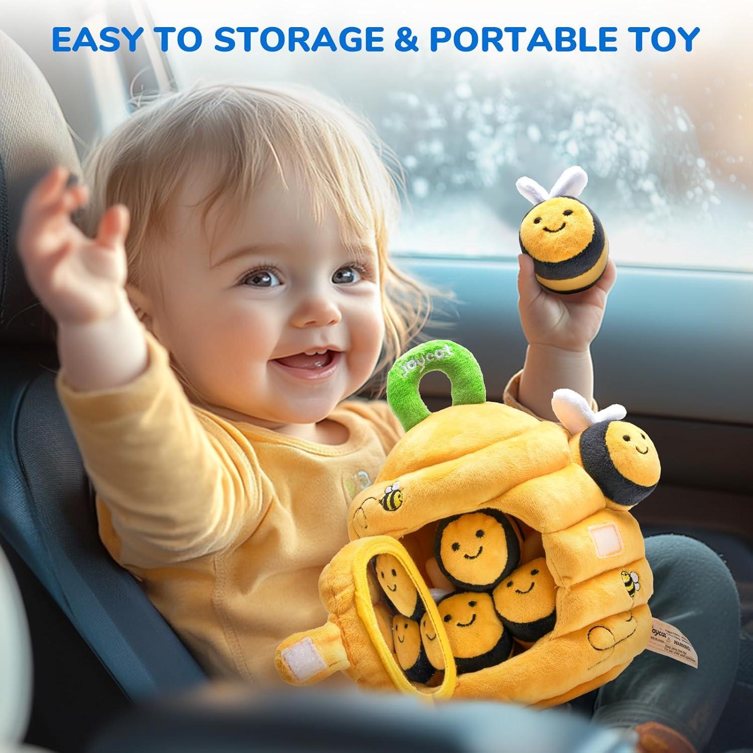 JoyCat Baby Toys 6-12 Months – Soft Baby Beehive with 5 Sensory Bees – Rattle, Crinkle Paper, Squeaker, Mirror, Busy Montessori Soft Toys for Toddlers 0-3 Years Old – Baby Easter Basket Stuffers Gift(Yellow Bees)
