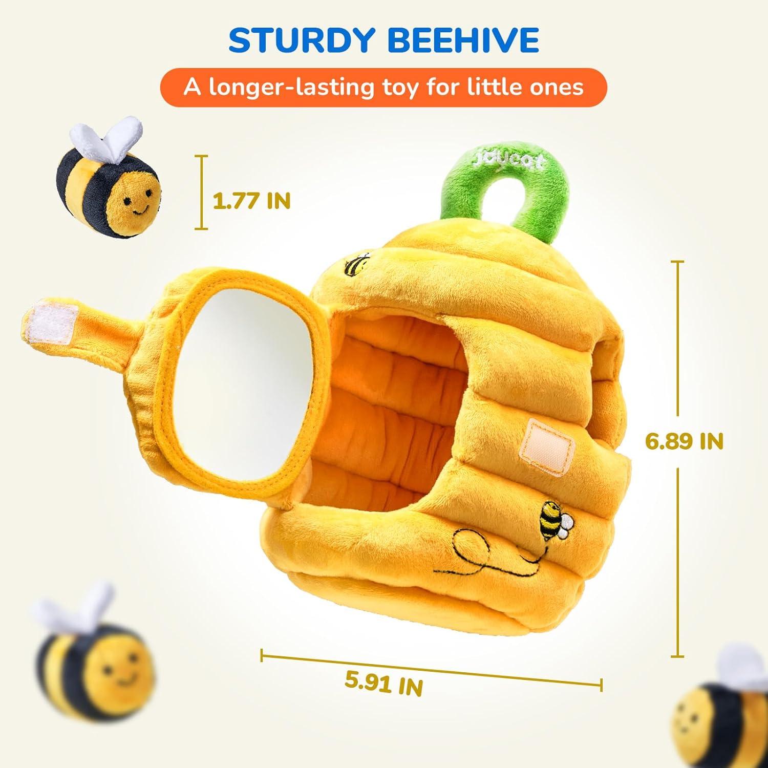 JoyCat Baby Toys 6-12 Months – Soft Baby Beehive with 5 Sensory Bees – Rattle, Crinkle Paper, Squeaker, Mirror, Busy Montessori Soft Toys for Toddlers 0-3 Years Old – Baby Easter Basket Stuffers Gift(Yellow Bees)