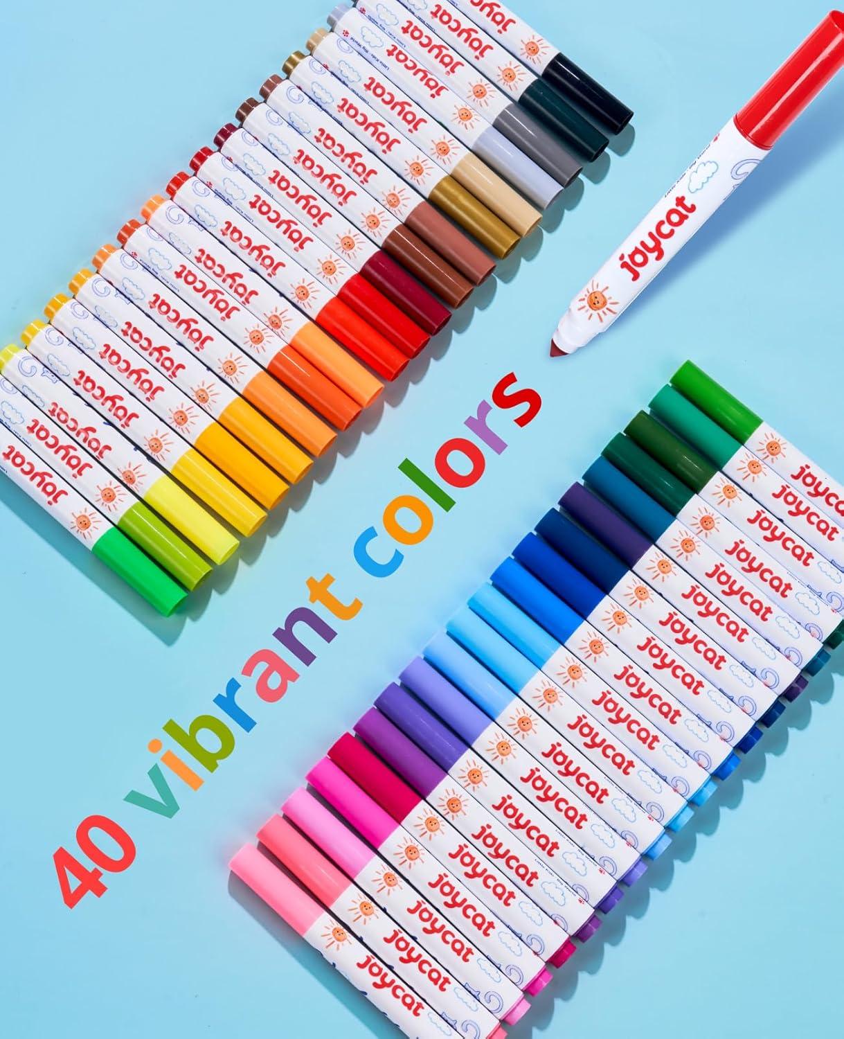JoyCat 30 Colors Washable Markers for Kids with DIY Coloring Fabric Case, Portable Art Set with Paintable Tote Bag, Non-Toxic School Supplies, Creative Birthday Gift for Boys Girls Ages 3-8(40)
